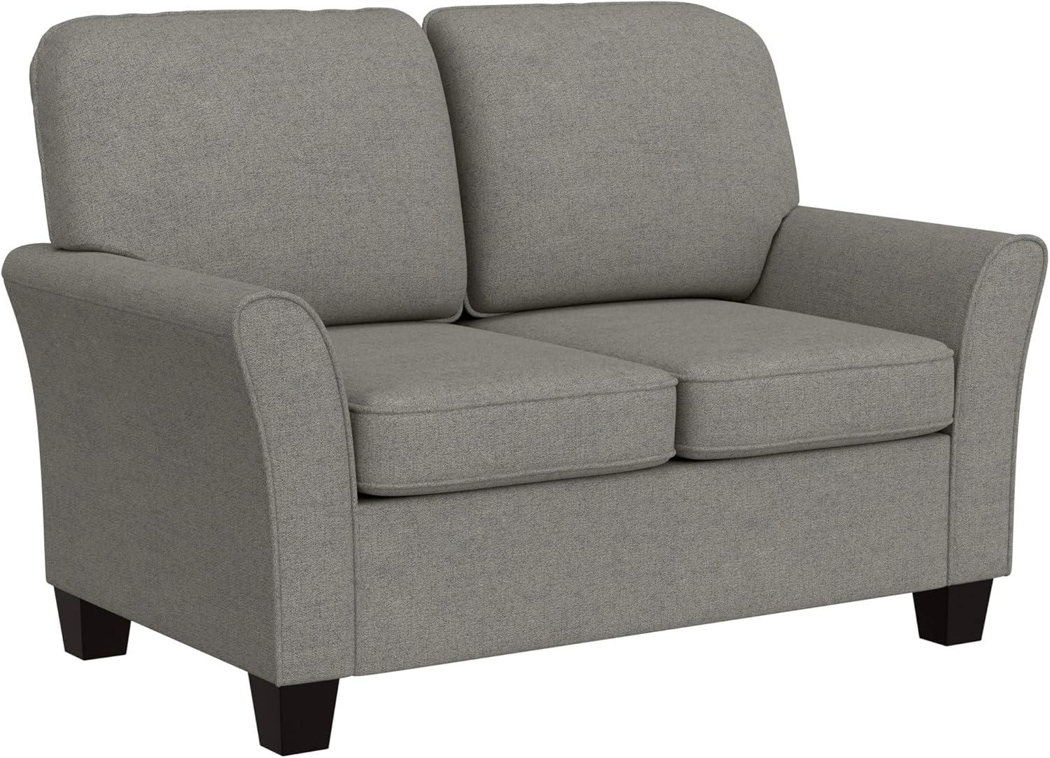 Gray Polyester Upholstered Loveseat with Rolled Arms