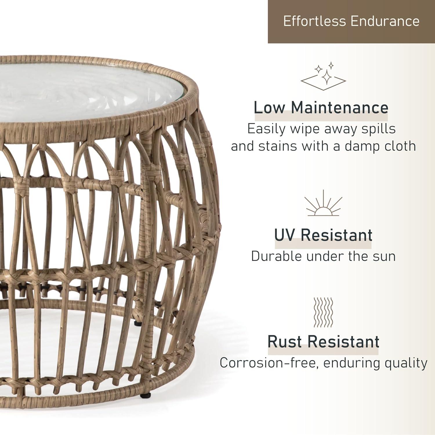 Furniture of America Roja Round Glass Top and Rattan Natural Coffee Table