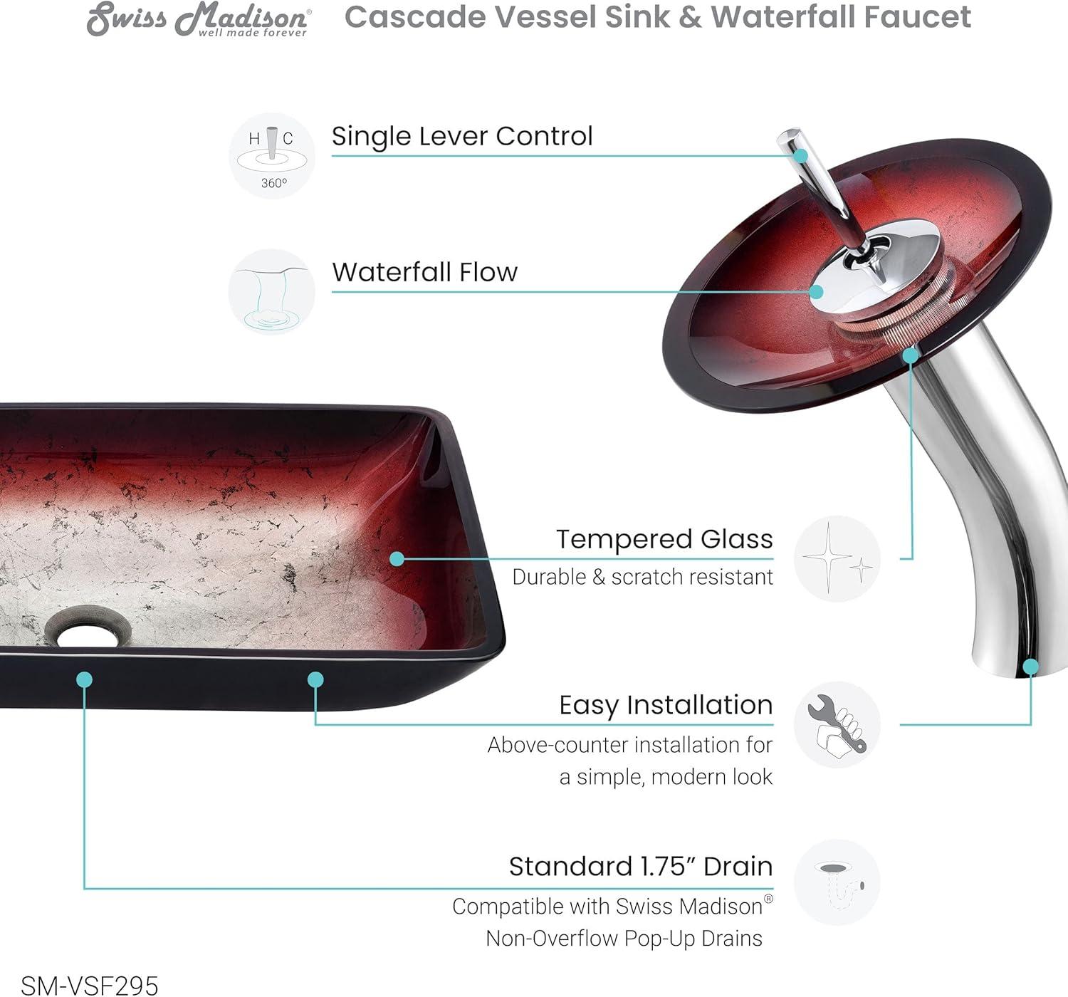Cascade Rectangular Glass Vessel Sink with Faucet
