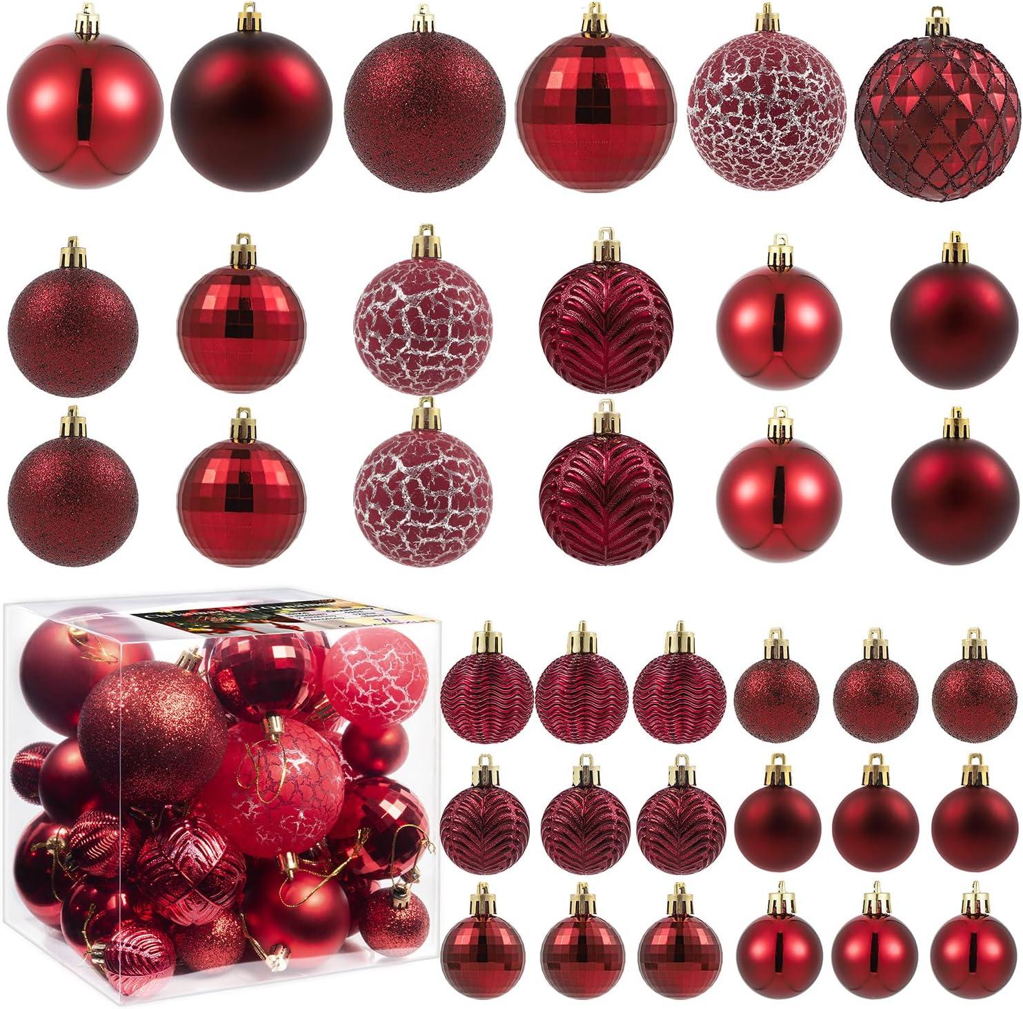 Wine Red Shatterproof Plastic Christmas Ball Ornaments Set