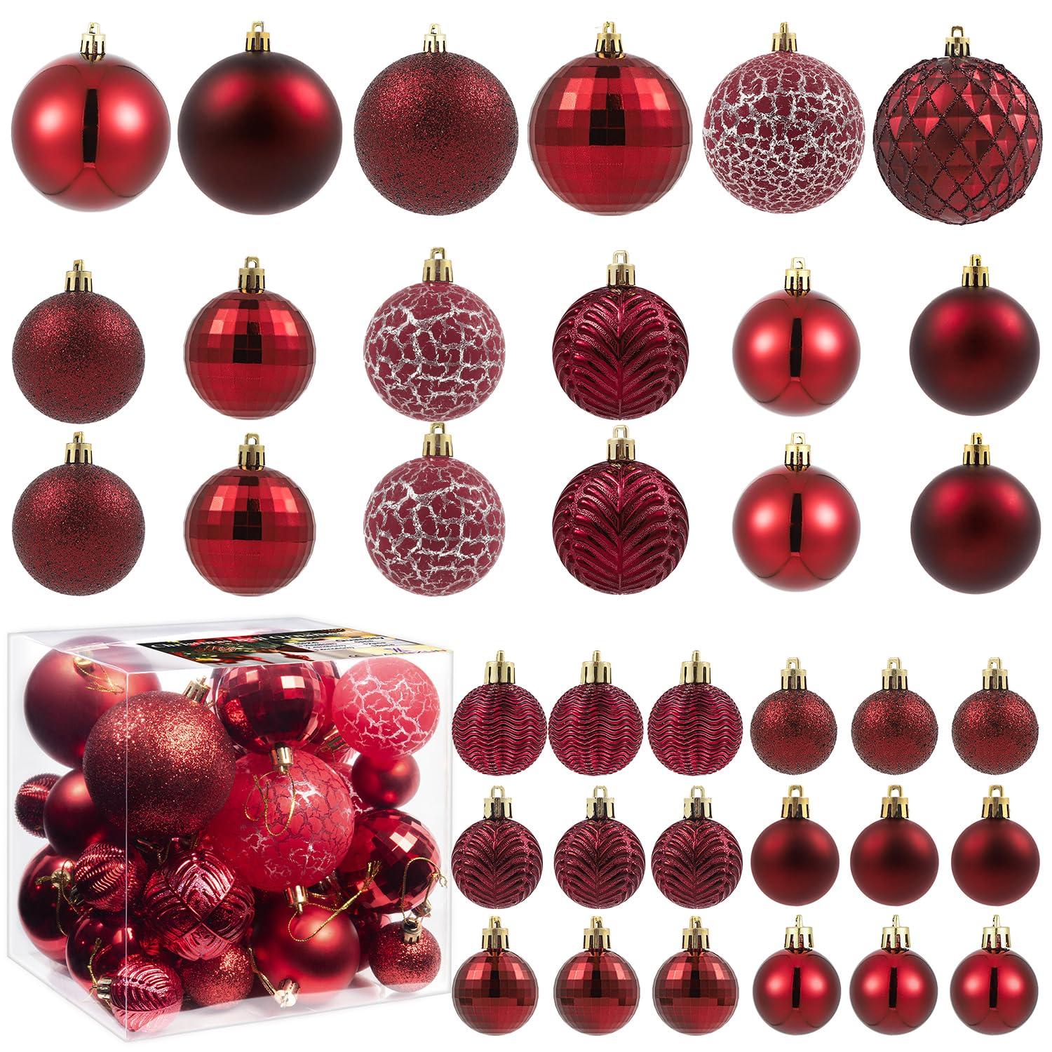 GameXcel Christmas Balls Ornaments for Xmas Tree - Shatterproof Christmas Tree Decorations Small Hanging Ball Wine Red 1.6 Inch x 36 Pack