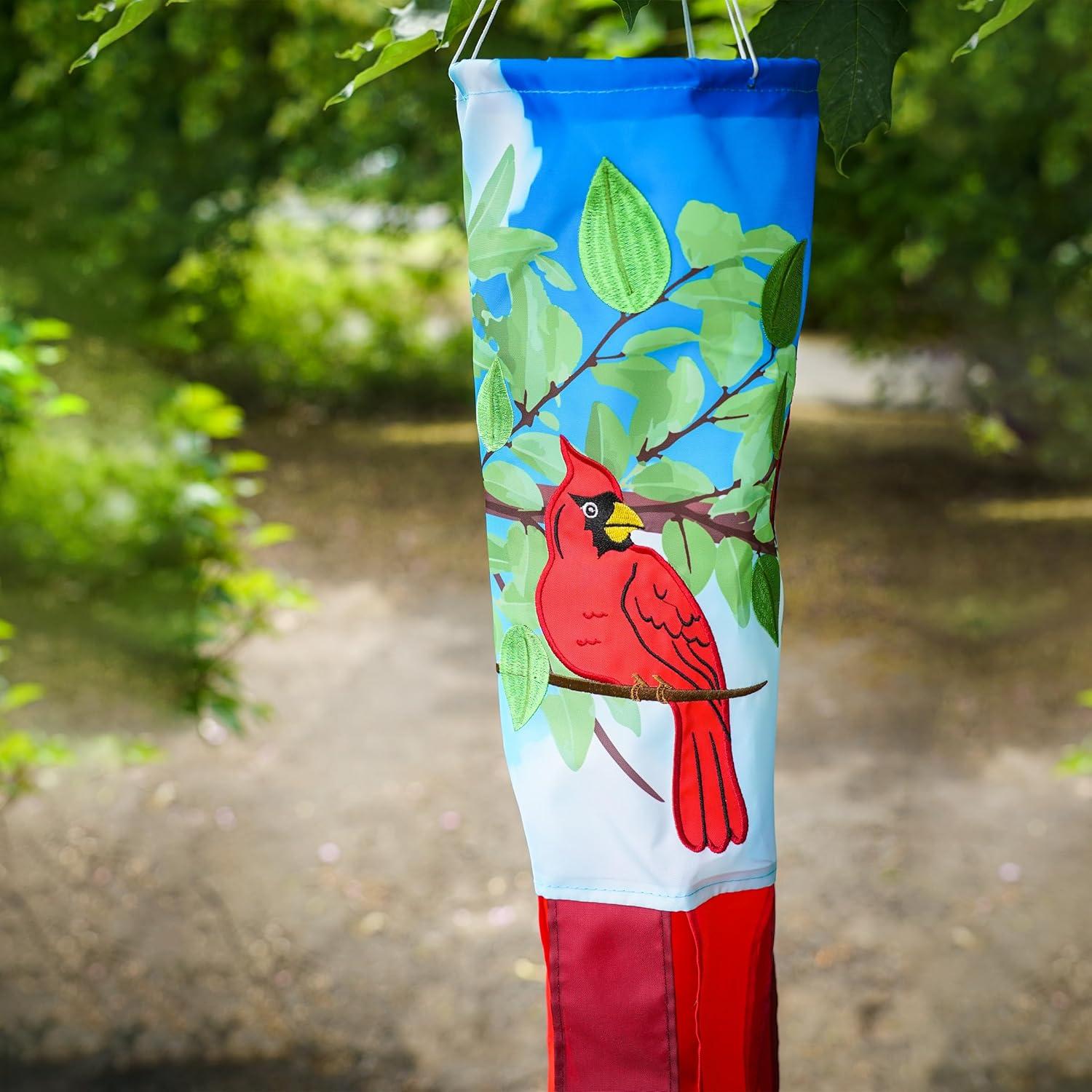 In the Breeze 5212 — Cardinal 40-inch Inspiration Windsock — Colorful Hanging Garden Décor with Embroidered Details