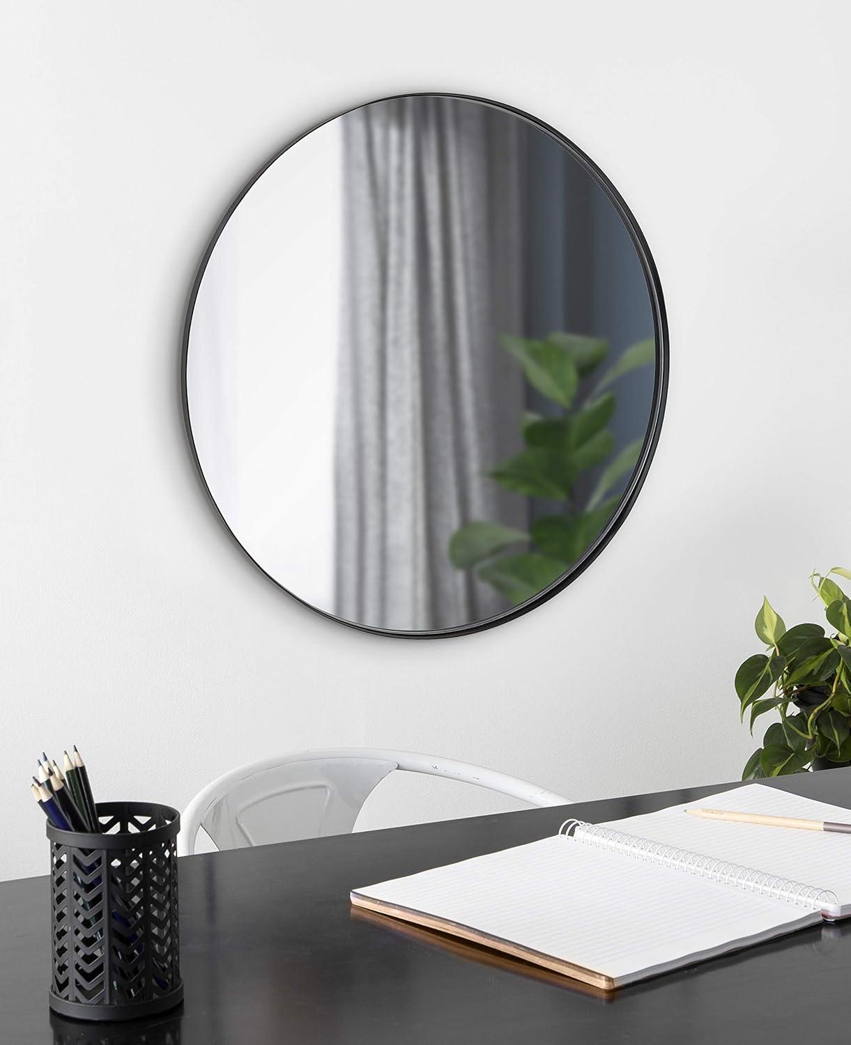 22" Rollo Round Wall Mirror Black - Kate & Laurel All Things Decor: Modern Iron Frame, Wall Mount, Geometric Design