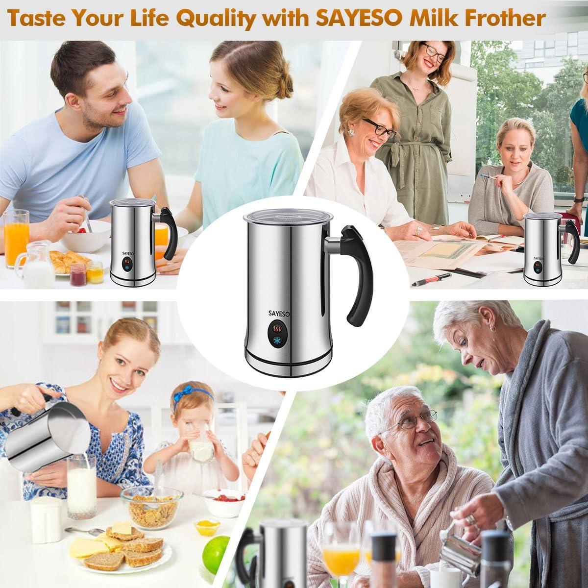 Silver Stainless Steel Electric Milk Frother with Detachable Base