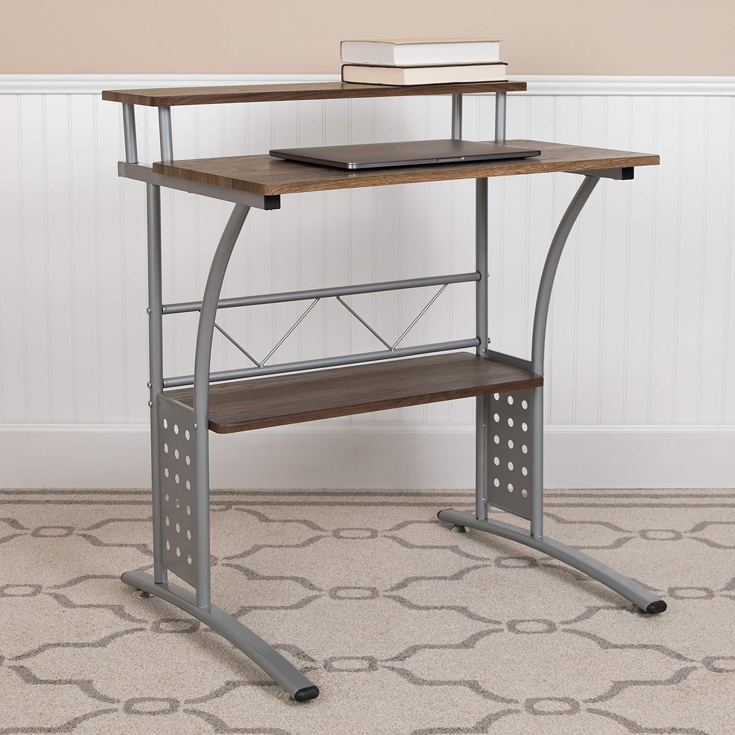 Flash Furniture Clifton Rustic Walnut Computer Desk with Top and Lower Storage Shelves