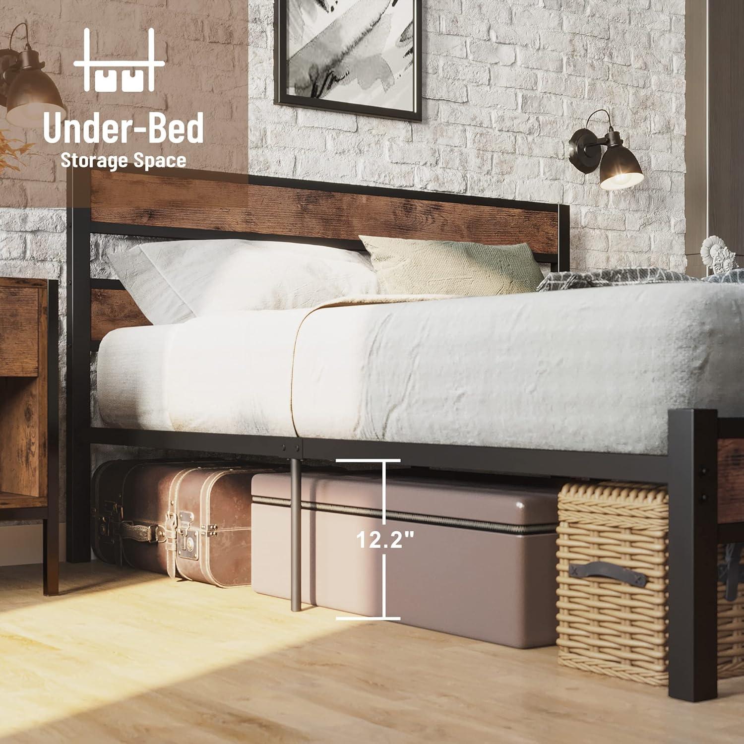 Platform Metal Bed Frame with Headboard Heavy Duty, Noise-Free, Queen