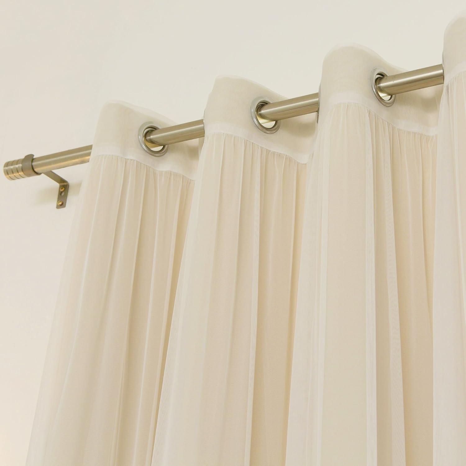 Best Home Fashion uMIXm Mix and Match Tulle Sheer Lace & Solid Blackout 4 Piece Curtain Set â€“ Stainless Steel Nickel Grommet Top (52" W x 96" L â€“ Each Panel, Beige)