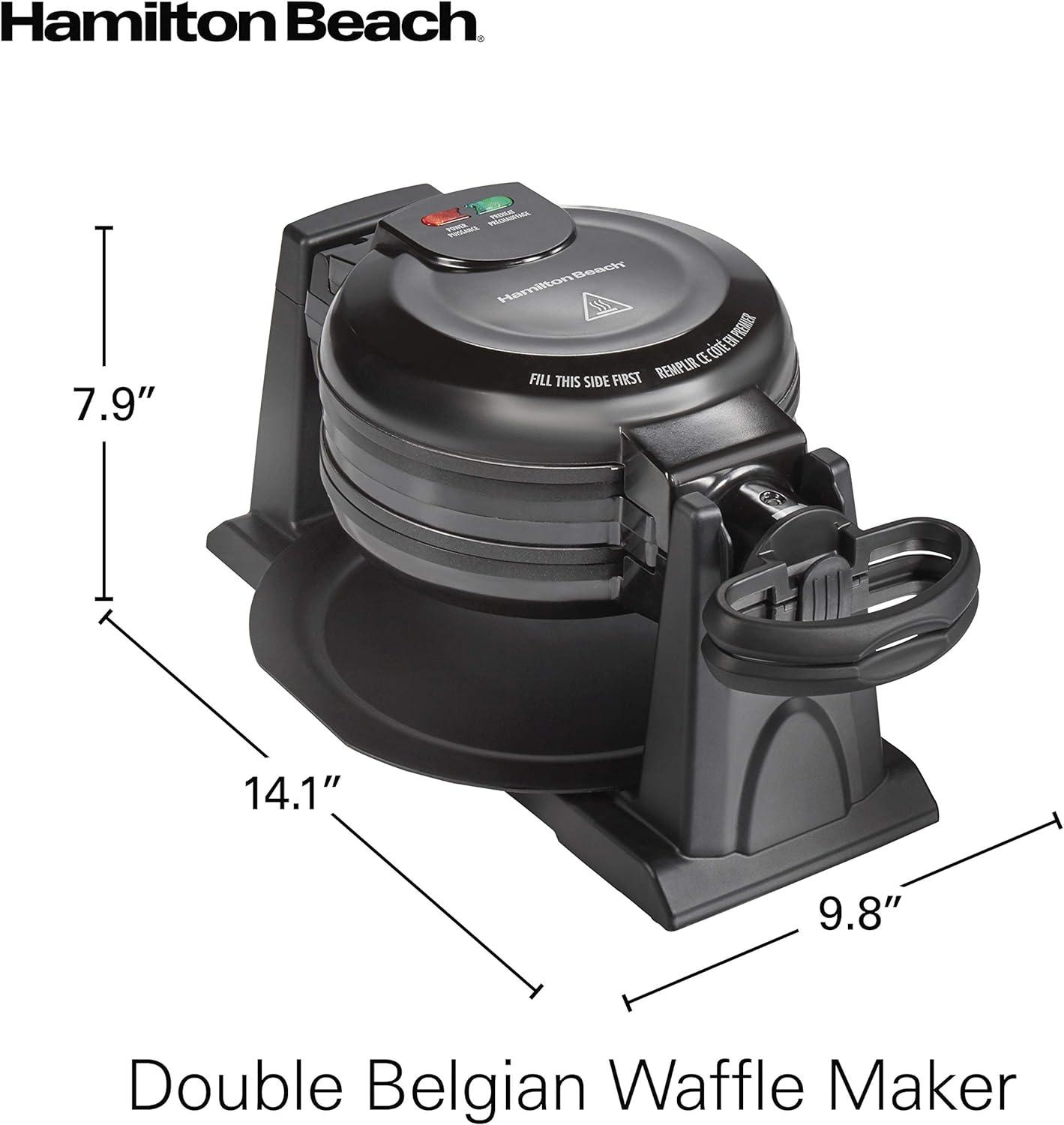 Black Double Flip Belgian Waffle Maker with Nonstick Plates