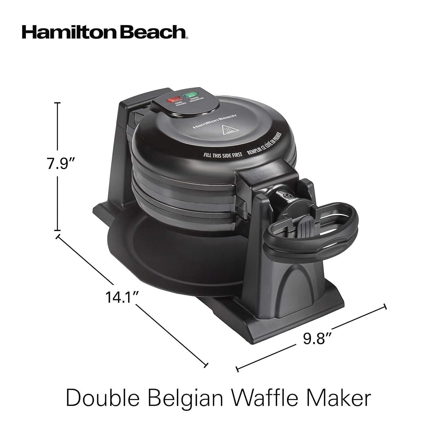 Hamilton Beach 26201 Belgian Waffle Maker with Removable Nonstick Plates, Double Flip, Makes 2 at Once, Black