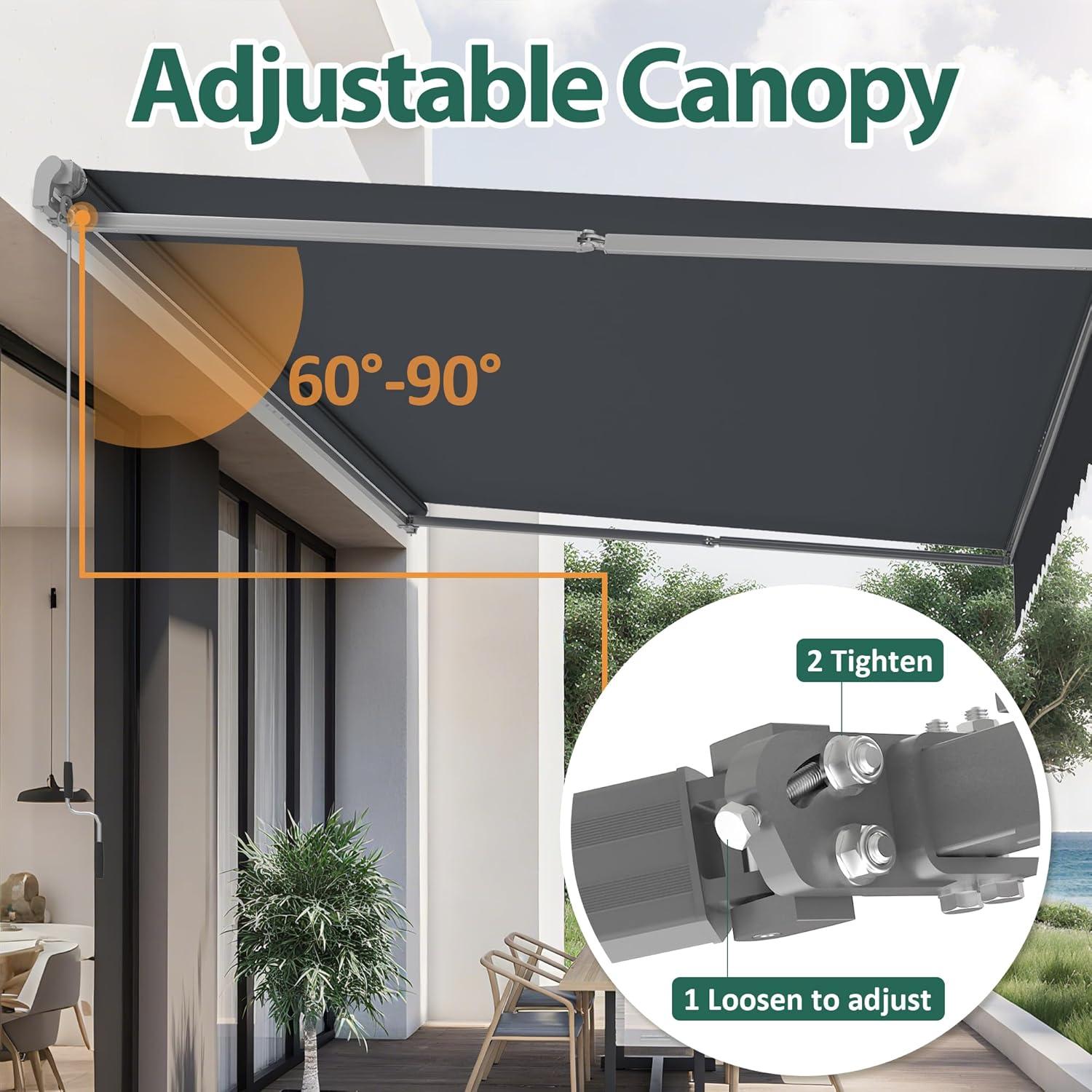 Macrout Patio Awning 12x8 Feet Sunshade Canopy for Manual Retractable Awnings, 4664 (Dark Grey)