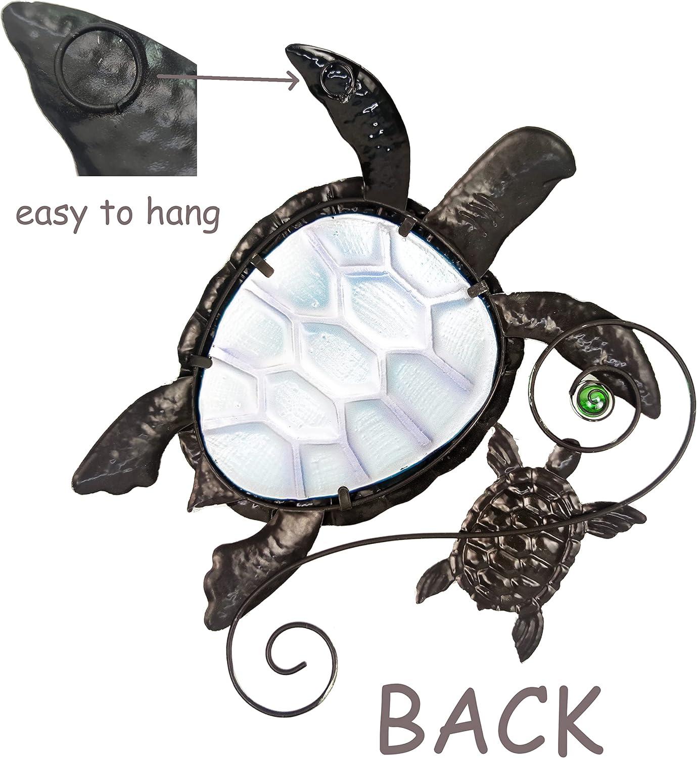 JOYBee Metal Sea Turtle Wall Art Decor Outdoor Indoor Nautical Hanging Art Blue Green Stained Glass Decorative Sculpture for Garden Pool Patio Balcony Kitchen or Bathroom(12.5 * 11inch)