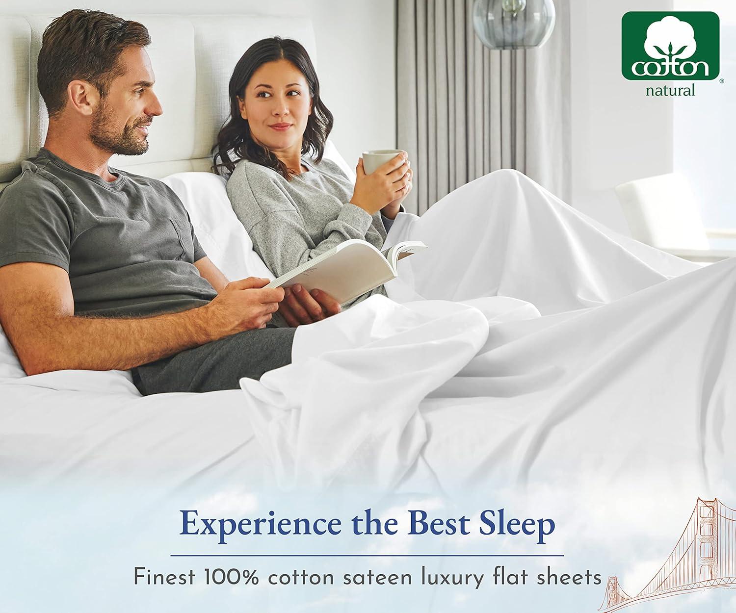 Flat Sheet Only, 400 Thread Count 100% Cotton Sateen, Soft & Durable by California Design Den - Light Gray, King