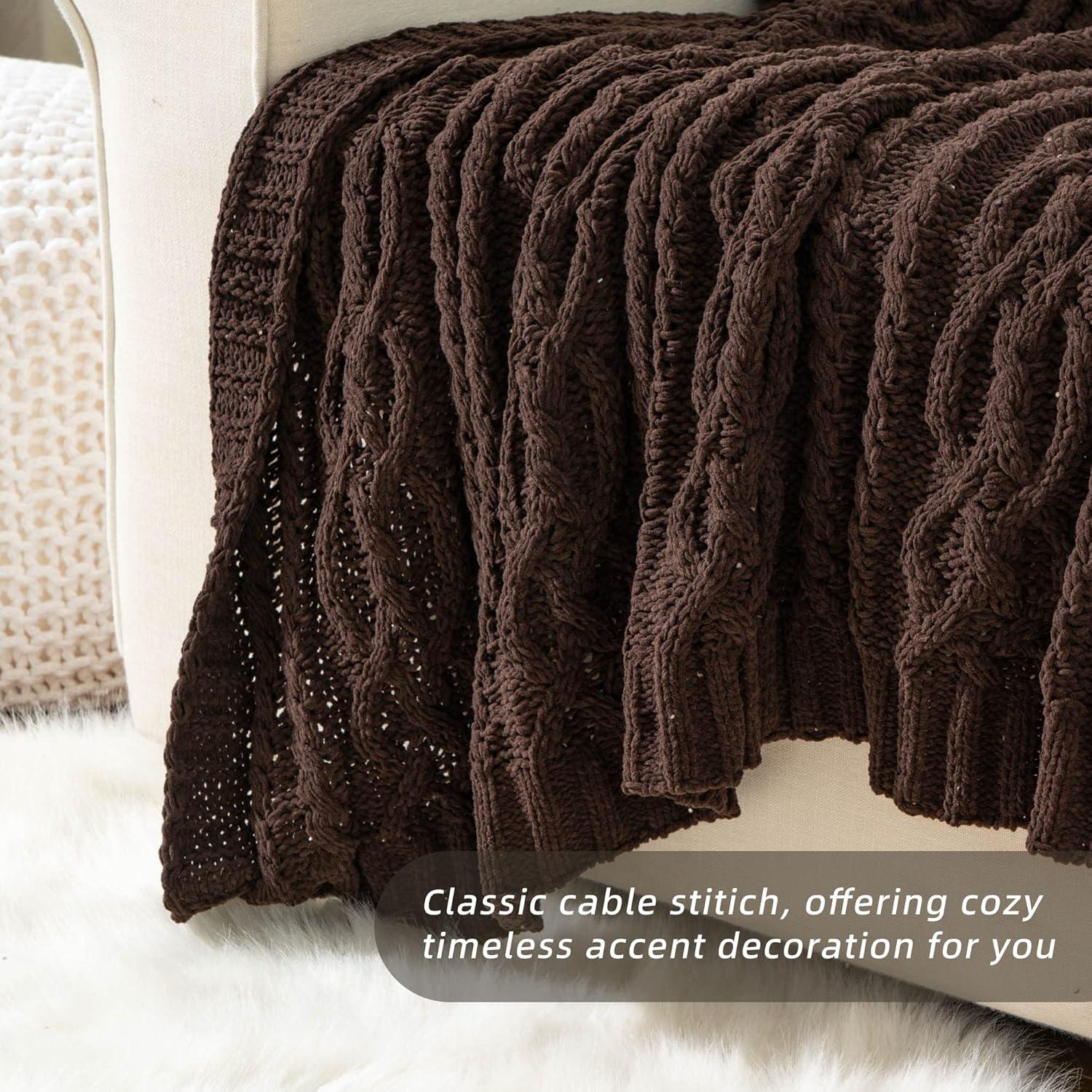 Battilo Dark Brown Throw Blanket for Couch, Soft Chenille Knit Throw Blanket, Decorative Sofa Blanket Chocolate Brown,Christmas Decor,51"x67"