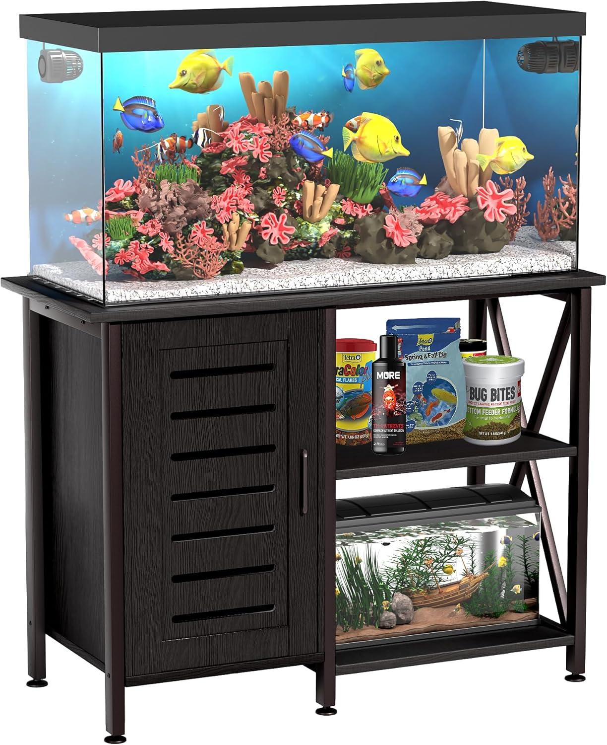 Herture Fish Tank Stand with Cabinet, 40-50 Gallon Aquarium Stand, Heavy Duty Metal, Turtle Tank, Reptile Terrarium 850LBS Capacity ,Black