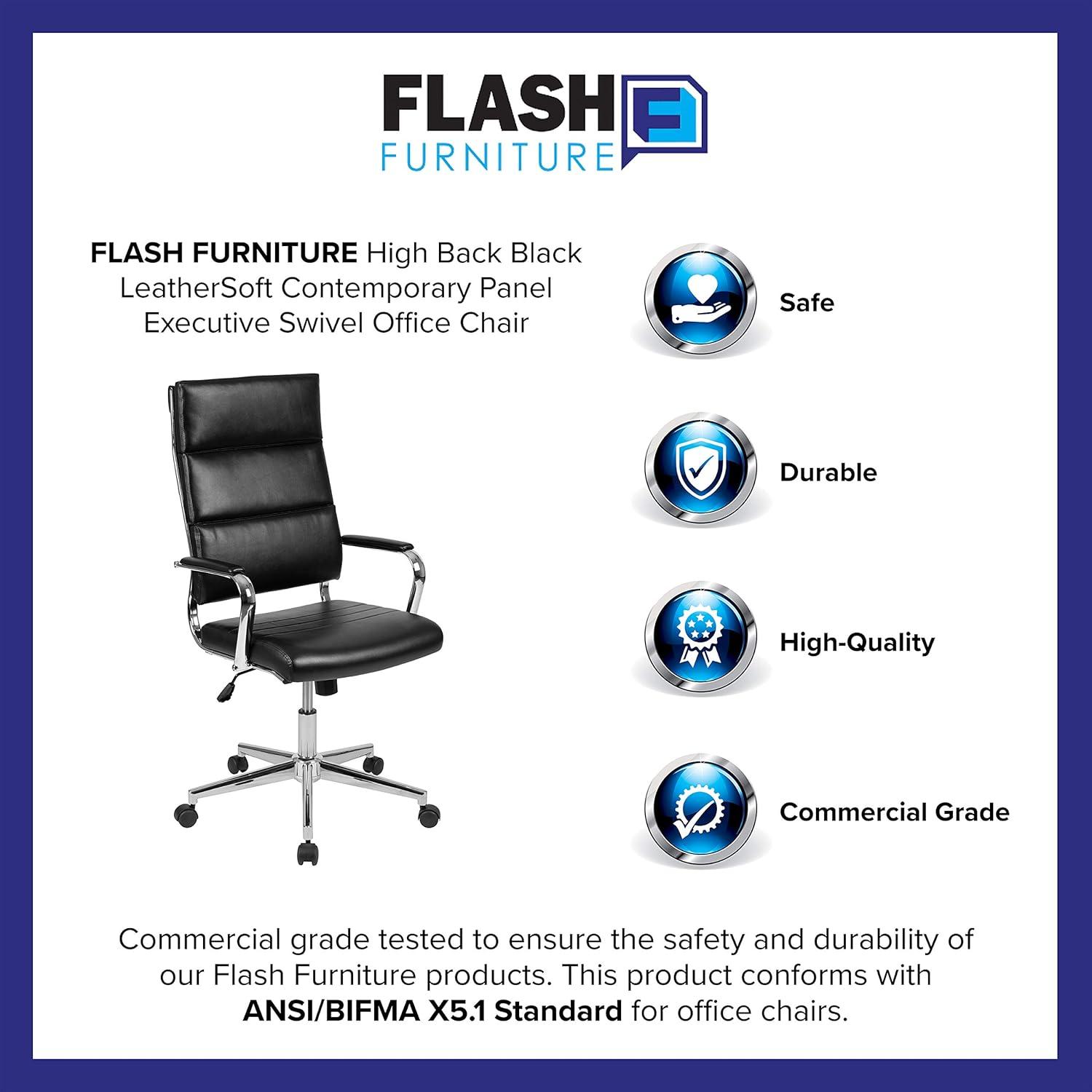 Flash Furniture Hansel High Back Black LeatherSoft Contemporary Panel Executive Swivel Office Chair