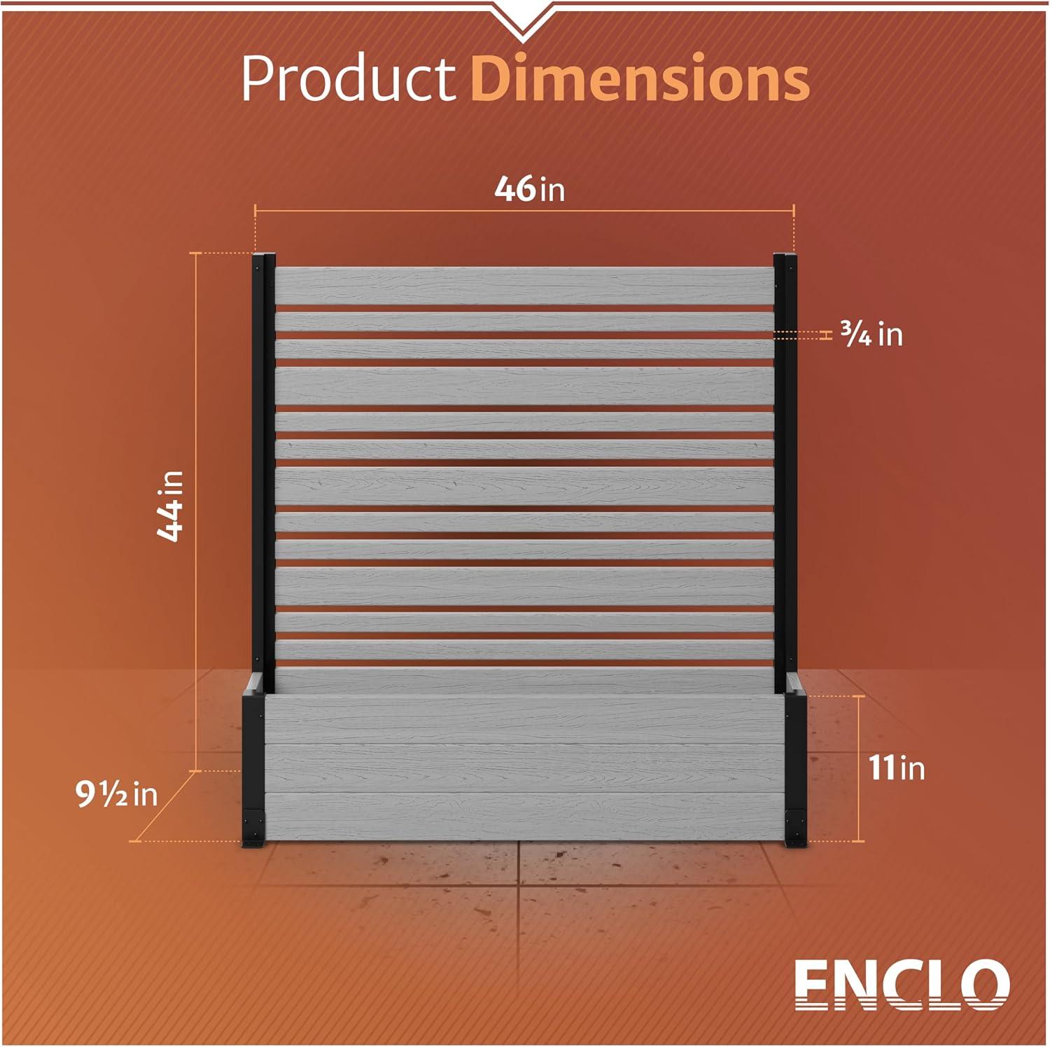 44in H x 46in W x 9.5in L (1 Screen w/ Planter) Freestanding Enclo Florence Ash Color Privacy Fence Screen with Planter Box, Outdoor Vinyl Privacy Screen Panel for Patio & Air Conditioner, EC18007