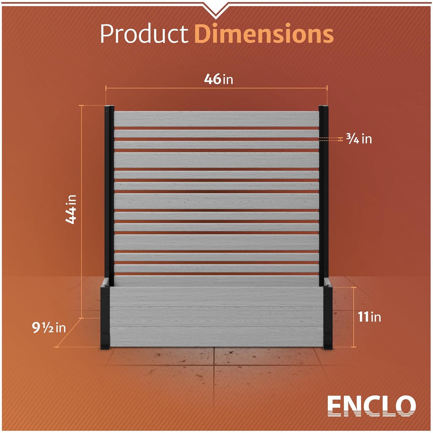 44in H x 46in W x 9.5in L (1 Screen w/ Planter) Freestanding Enclo Florence Ash Color Privacy Fence Screen with Planter Box, Outdoor Vinyl Privacy Screen Panel for Patio & Air Conditioner, EC18007