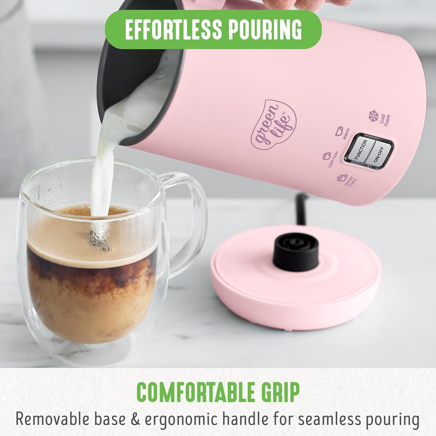 GreenLife GreenLife 10oz Electric Milk Frother, 4-in-1 Hot and Cold Milk Warmer and Steamer, PFOA / PFAS Free