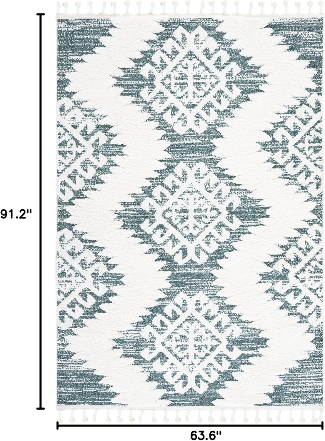 Moroccan Tassel Shag 652 Area Rug In Green / Ivory