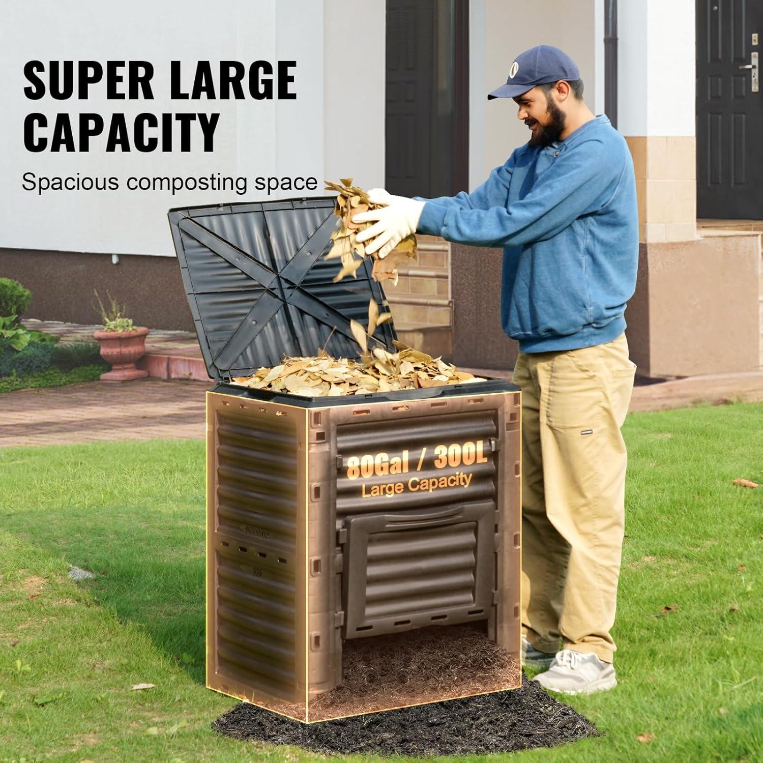 80 Gallons Polypropylene Plastic Odor Resistant Outdoor Composting Accessory with Latching Lid