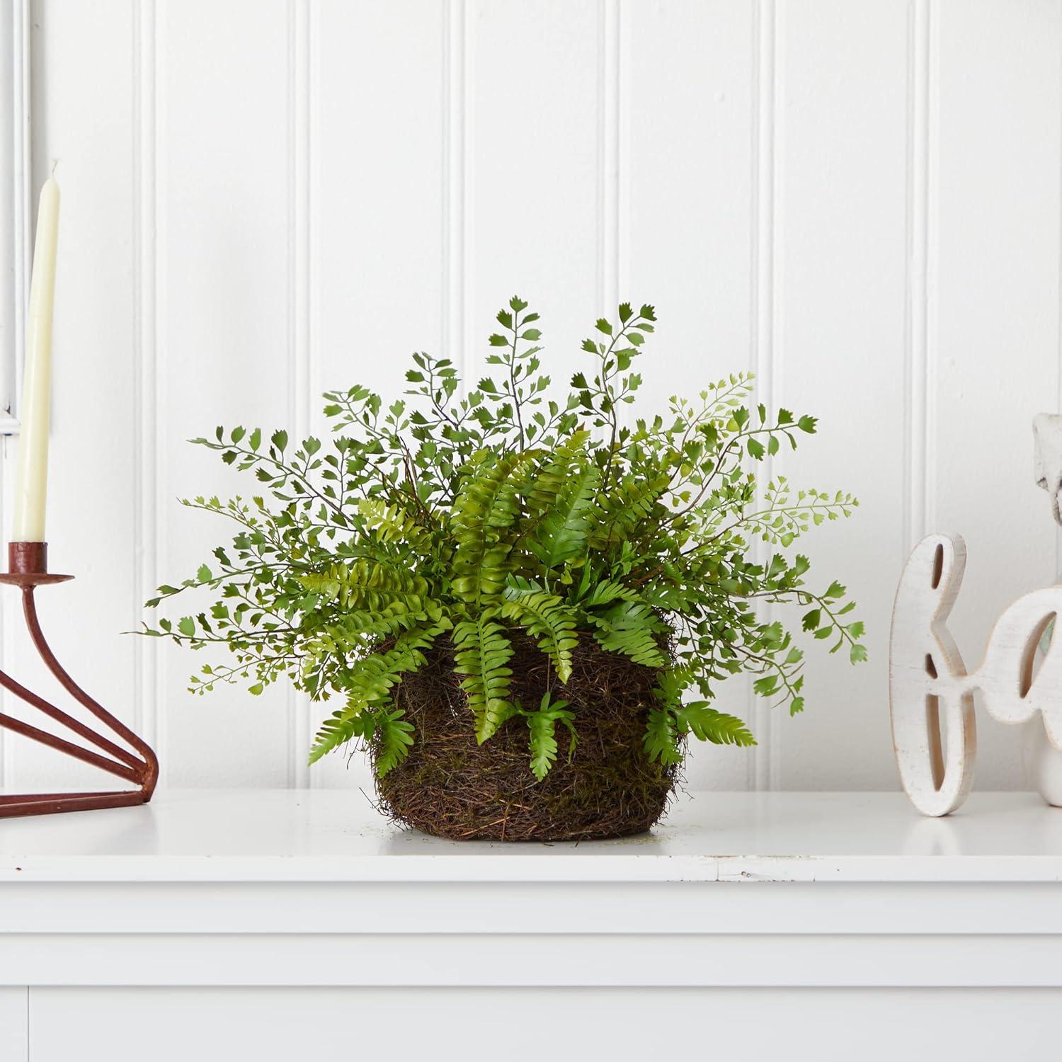 Subtle Earthy Silk Fern Tabletop Arrangement in Twig & Moss Basket