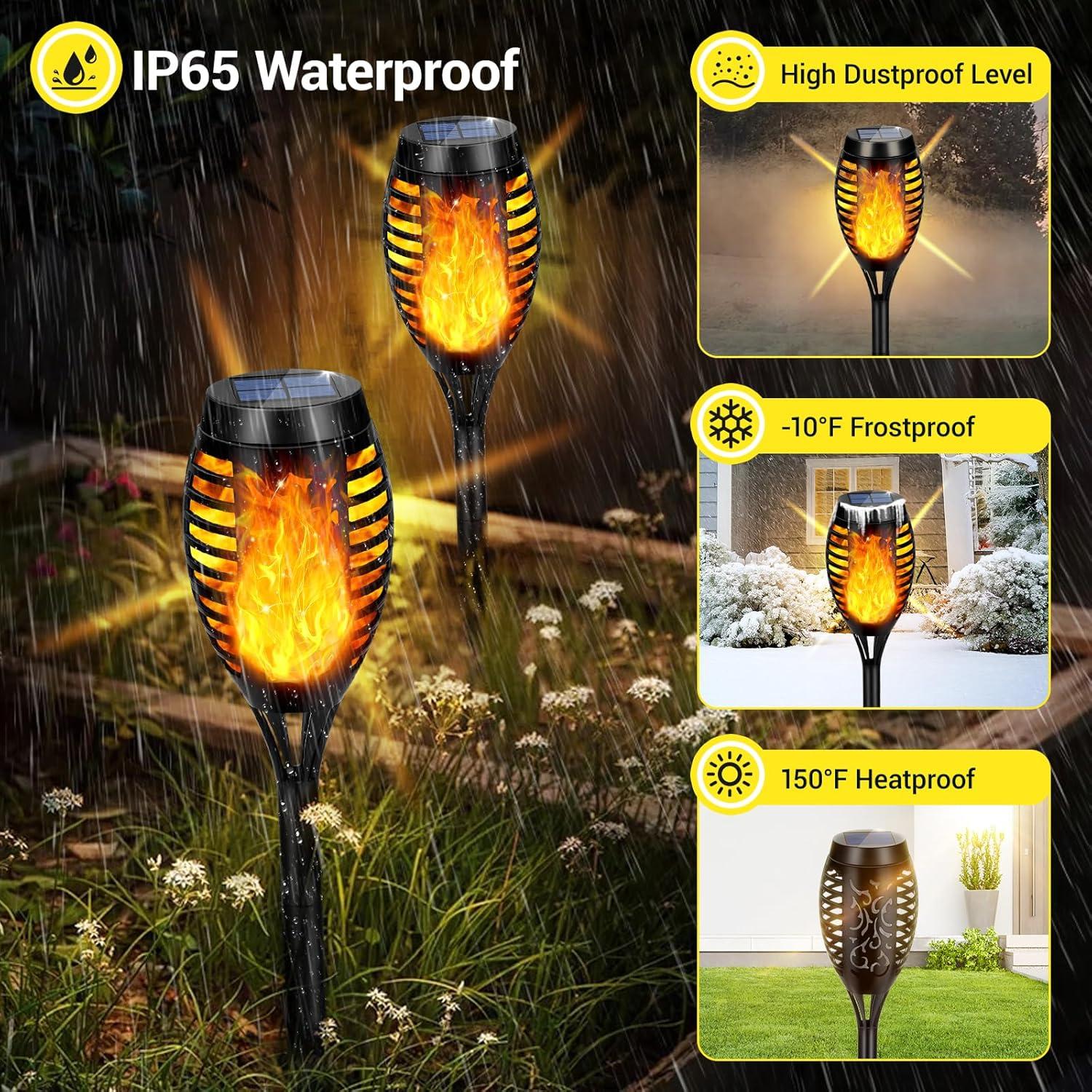 Black Solar LED Tiki Torches with Flickering Flame, 4-Pack