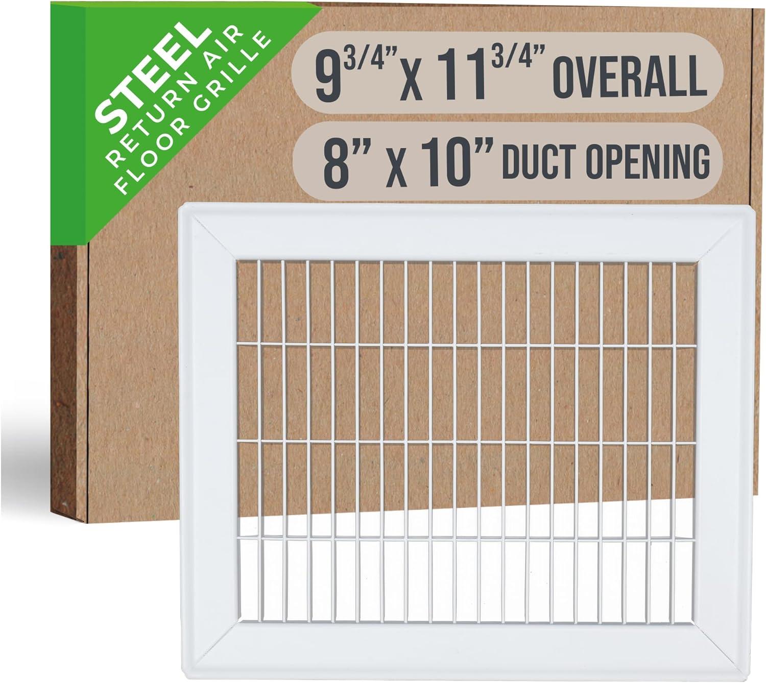 Fits 8x10 Duct Opening | Return Air Floor Grille by Handua| Walkable Vent Cover Grill for Floor | White | Heavy Duty Fixed Blades | Outer Dimensions: 9.75"W X 11.75"H