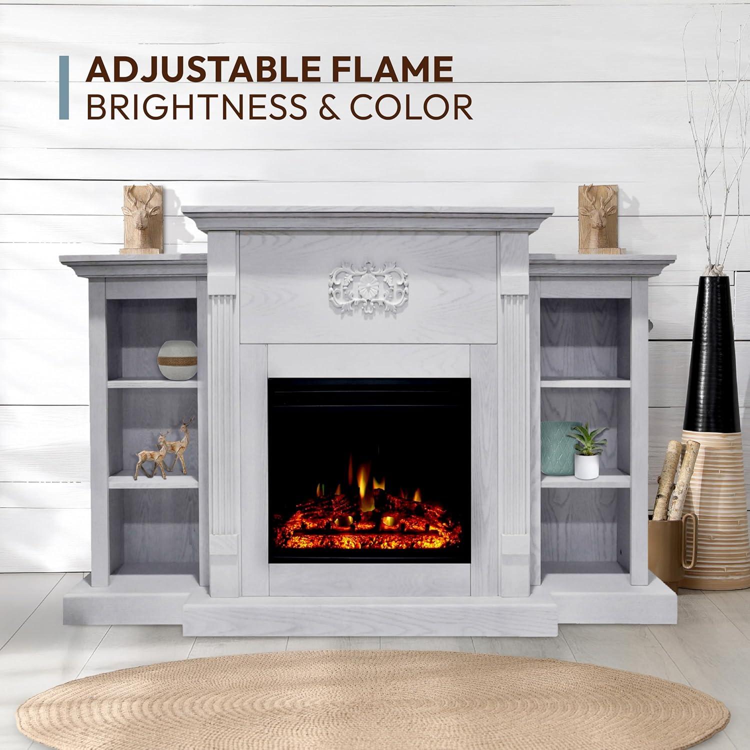 Cambridge Sanoma 72'' Electric Fireplace with Enhanced Charred Log Insert | Multi-Color Flame | For Rooms up to 210 Sq.Ft | Remote | Slate Blue Mantel | Adjustable Heat Settings