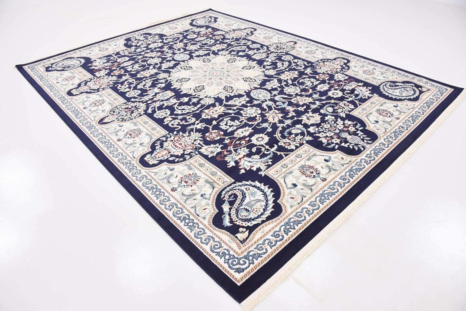 Navy Blue Floral Harmony 8' x 10' Synthetic Area Rug