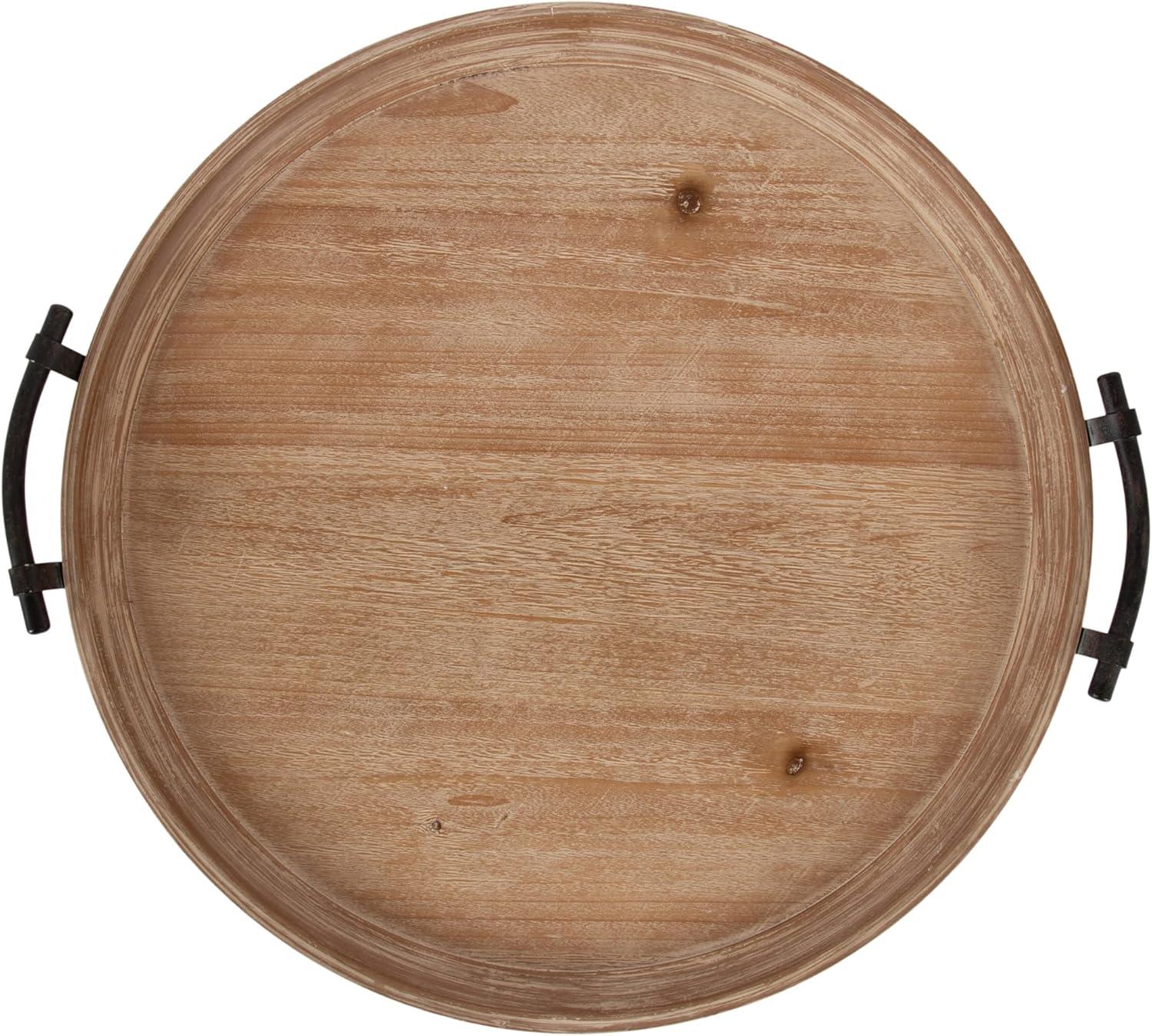 Kate and Laurel Bruillet Farmhouse Wood Round Ottoman Tray, 24 x 22, Rustic Brown, Circle Coffee Table Tray for Living Room Decor or Large Serving Tray