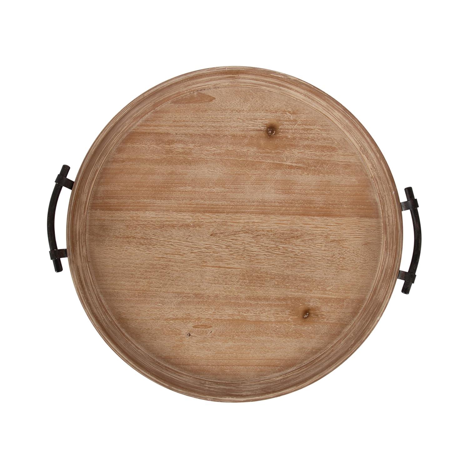 Kate and Laurel Bruillet Farmhouse Wood Round Ottoman Tray, 24 x 22, Rustic Brown, Circle Coffee Table Tray for Living Room Decor or Large Serving Tray