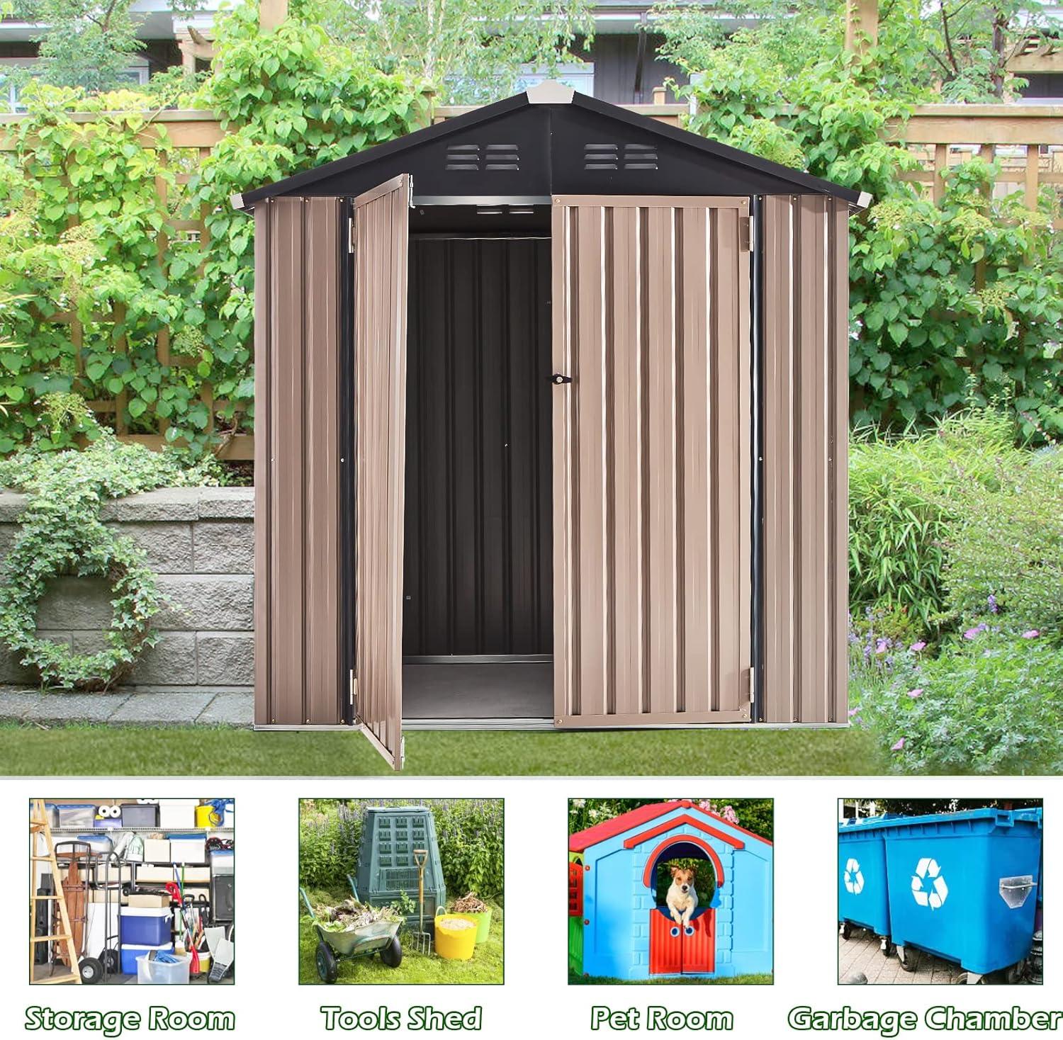 AECOJOY 6' x 4' Outdoor Metal Storage Shed with Lockable Door for Backyard