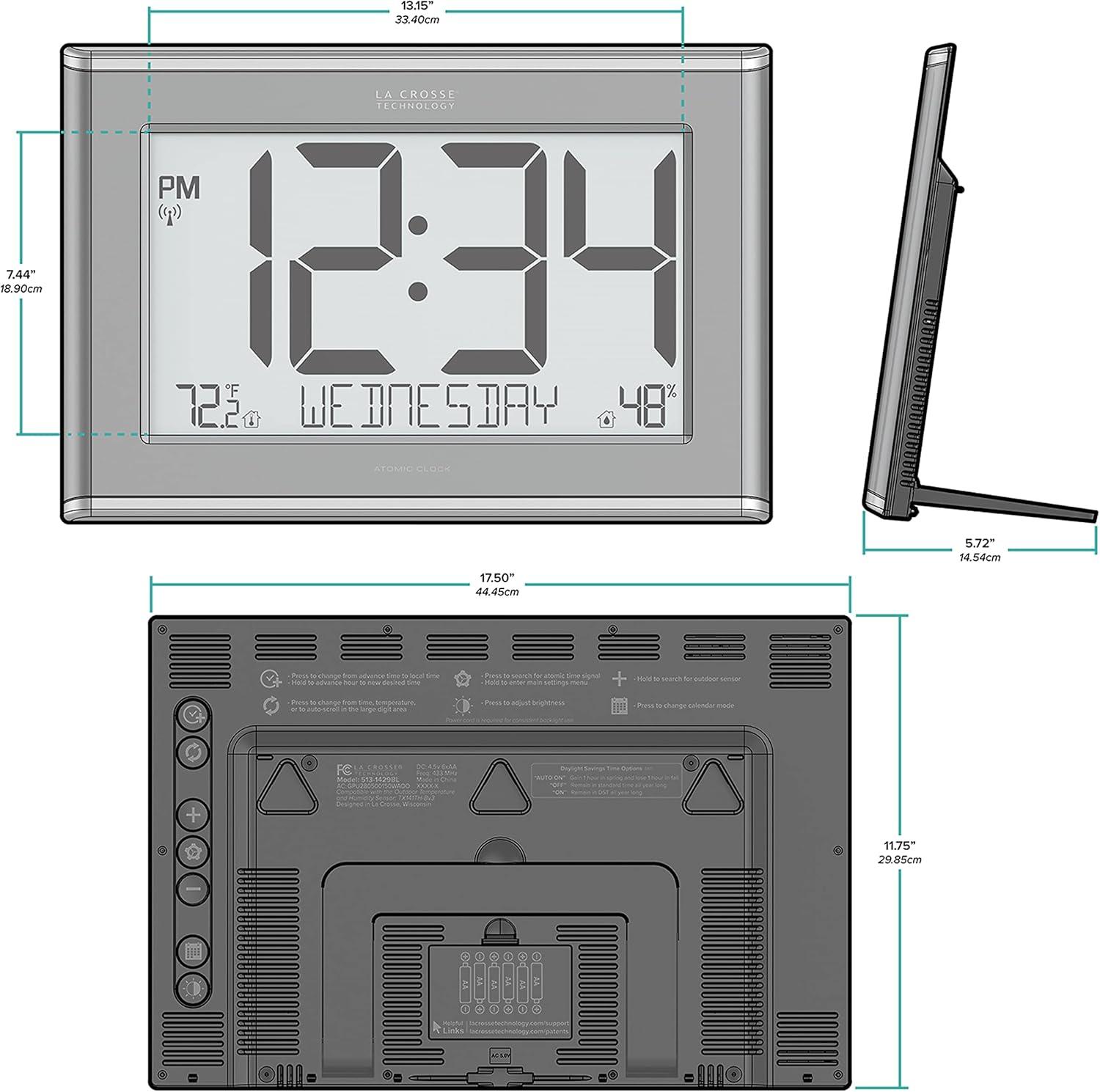 La Crosse Technology Extra-Large Soft Gray Atomic Wall/Table Digital Clock, 513-21867-Int