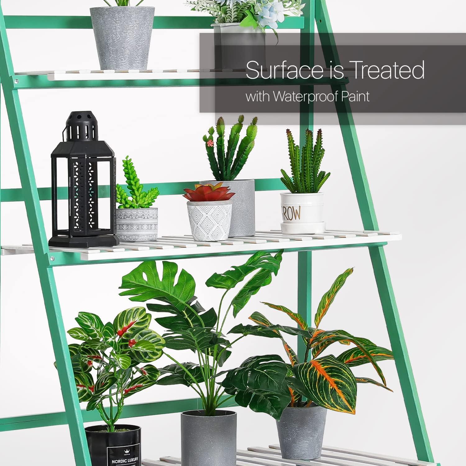 MoNiBloom Bamboo 3 Tier Plant Stand Triangular Flower Pot Holder With Hanging Basket