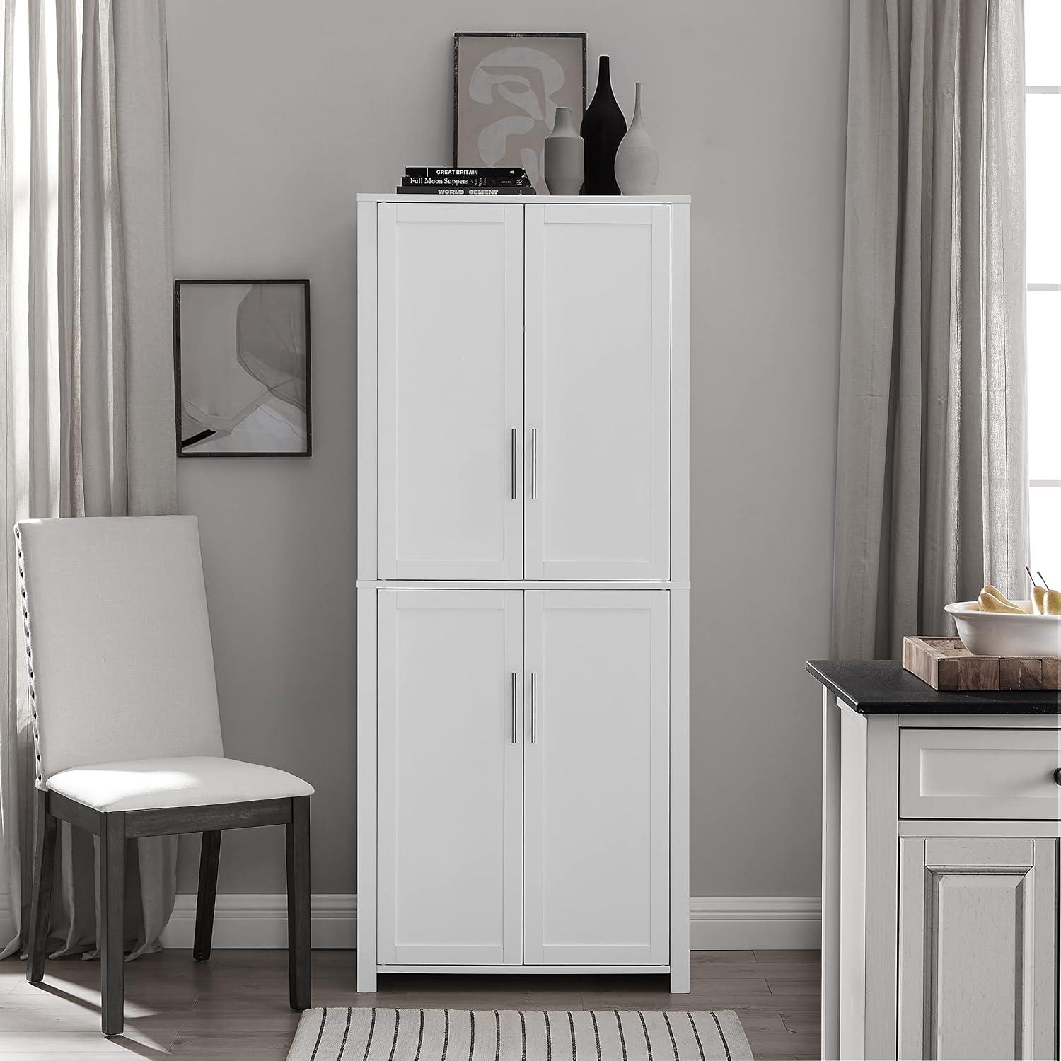 Savannah Tall Pantry White - Crosley: Shaker-Style Doors, 6 Adjustable Shelves, MDF Wood