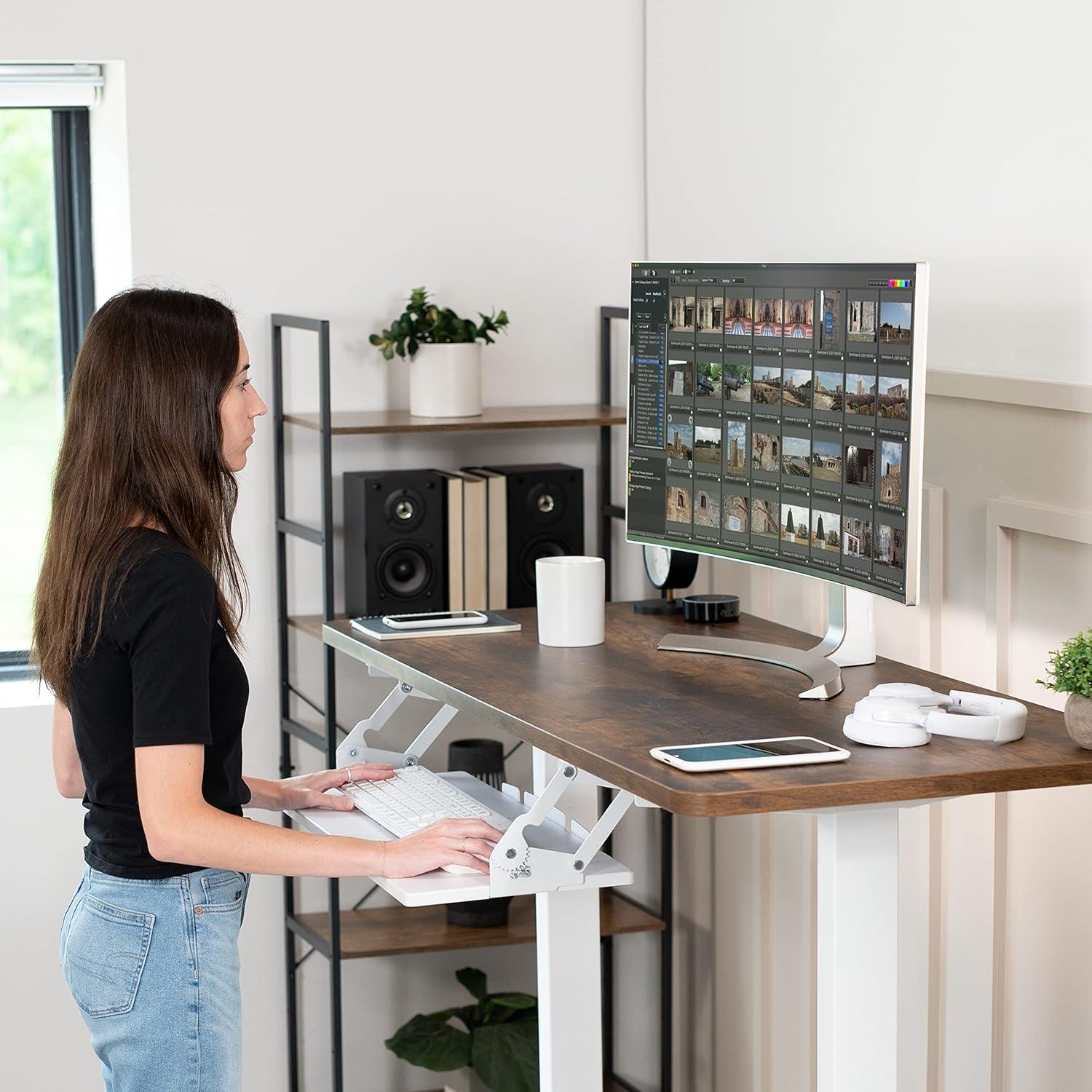 VIVO White Extra Sturdy Under Desk Keyboard Tray with Swinging Height Adjustment