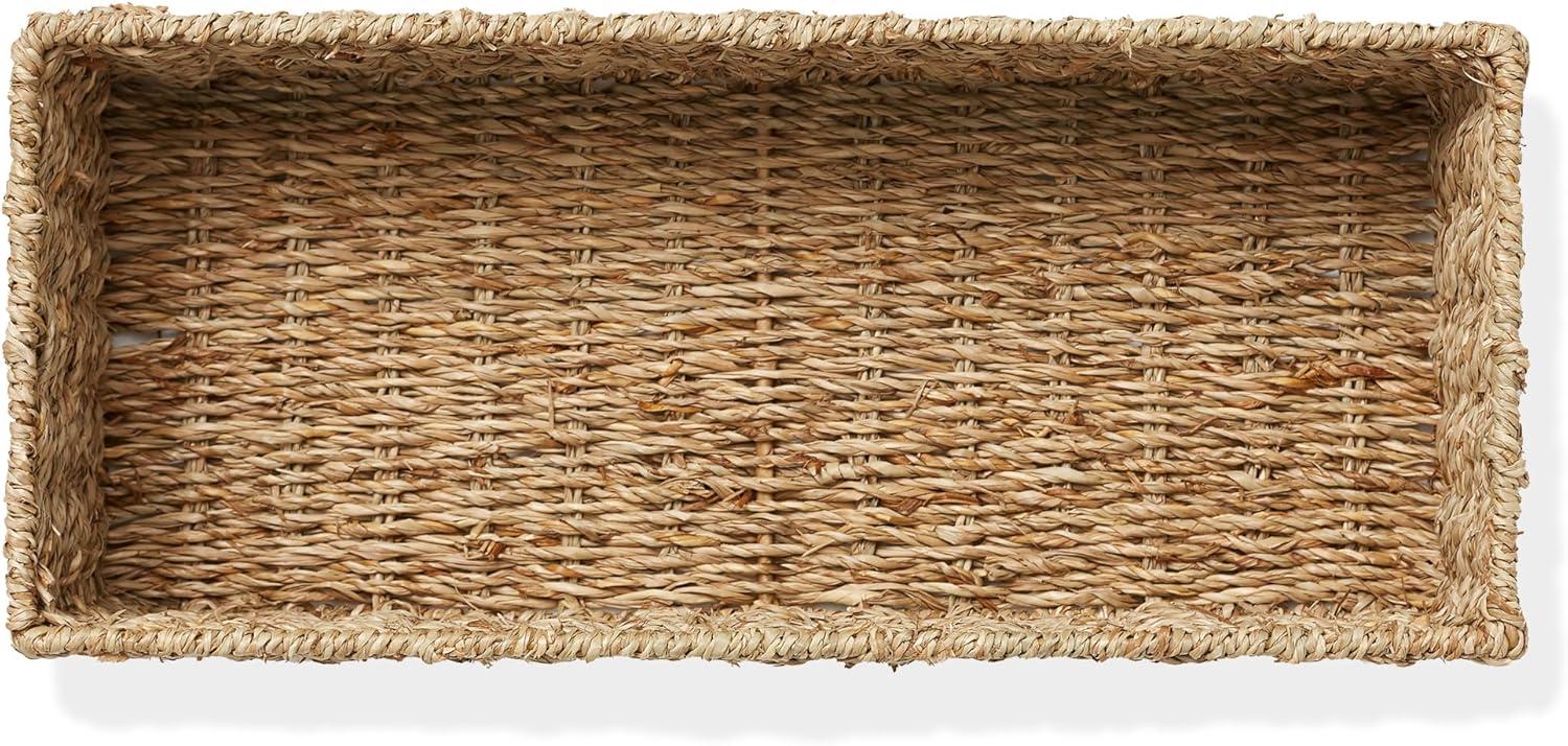 Casafield Bathroom Storage Baskets - Set of 2, Natural - Seagrass, 16" W  x 6.75" D x 4.25" H, Woven Toilet Paper, Tissue, Shelving Bins