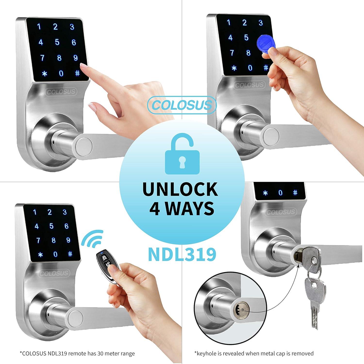 Smart door Lock Keyless Electronic Door Lock, Touchscreen with Key Fobs and Remote (Silver)
