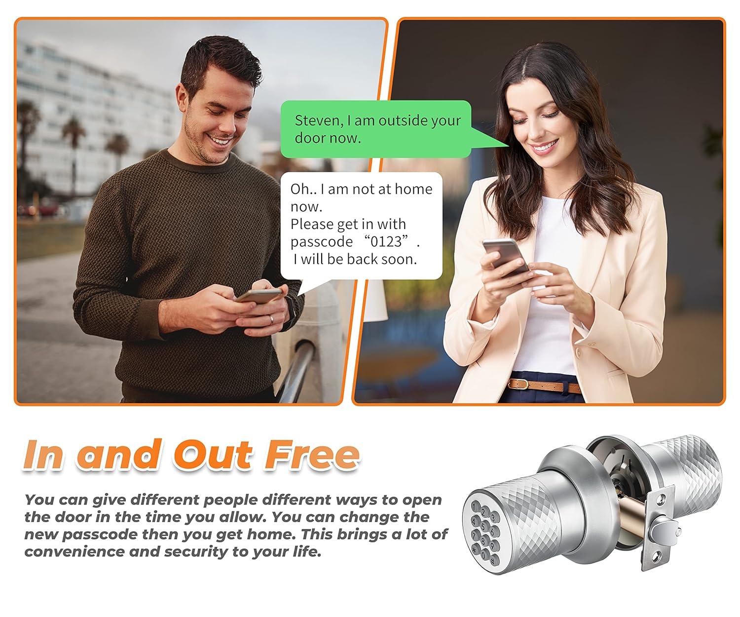 Electronic Keypad Door Knob, Smart Keyless Entry Door Knobs, Code, Anti-Slip Handle, 2.5s Auto Lock, Waterproof Door Lock, Easy to Install for Home, Office, Apartments and Garage