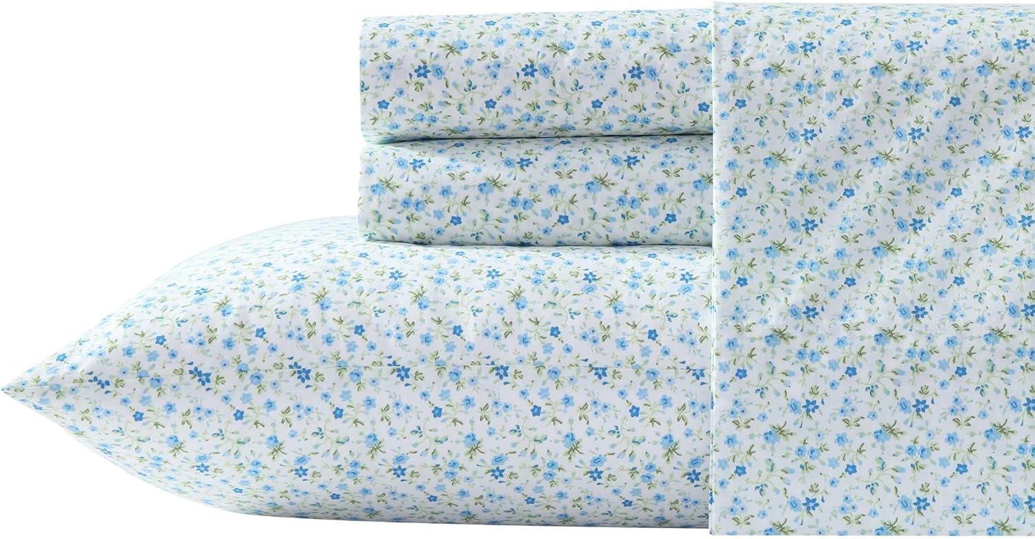 Evie Blue Floral Cotton Twin XL Percale Sheet Set