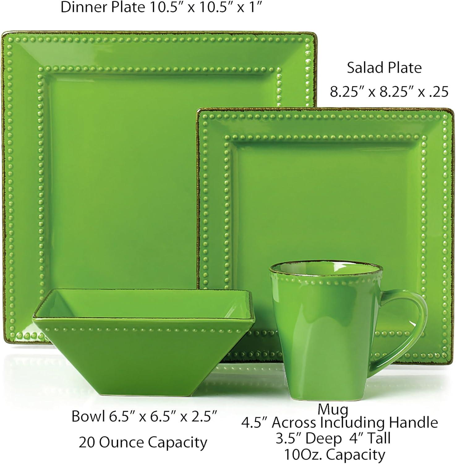 16 Piece Square Beaded Stoneware Set by Lorren Home Trends, Green