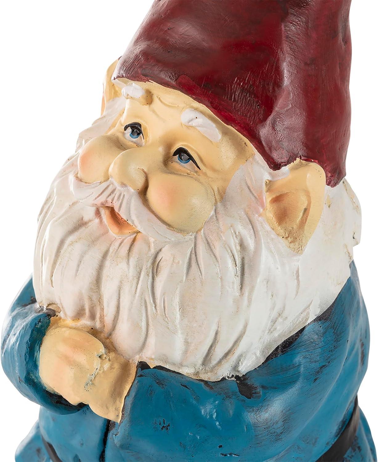 12" Polyresin Bearded Garden Gnome Statue With Red Hat - Alpine Corporation: Outdoor Lawn Decor, Solar Lighting Feature