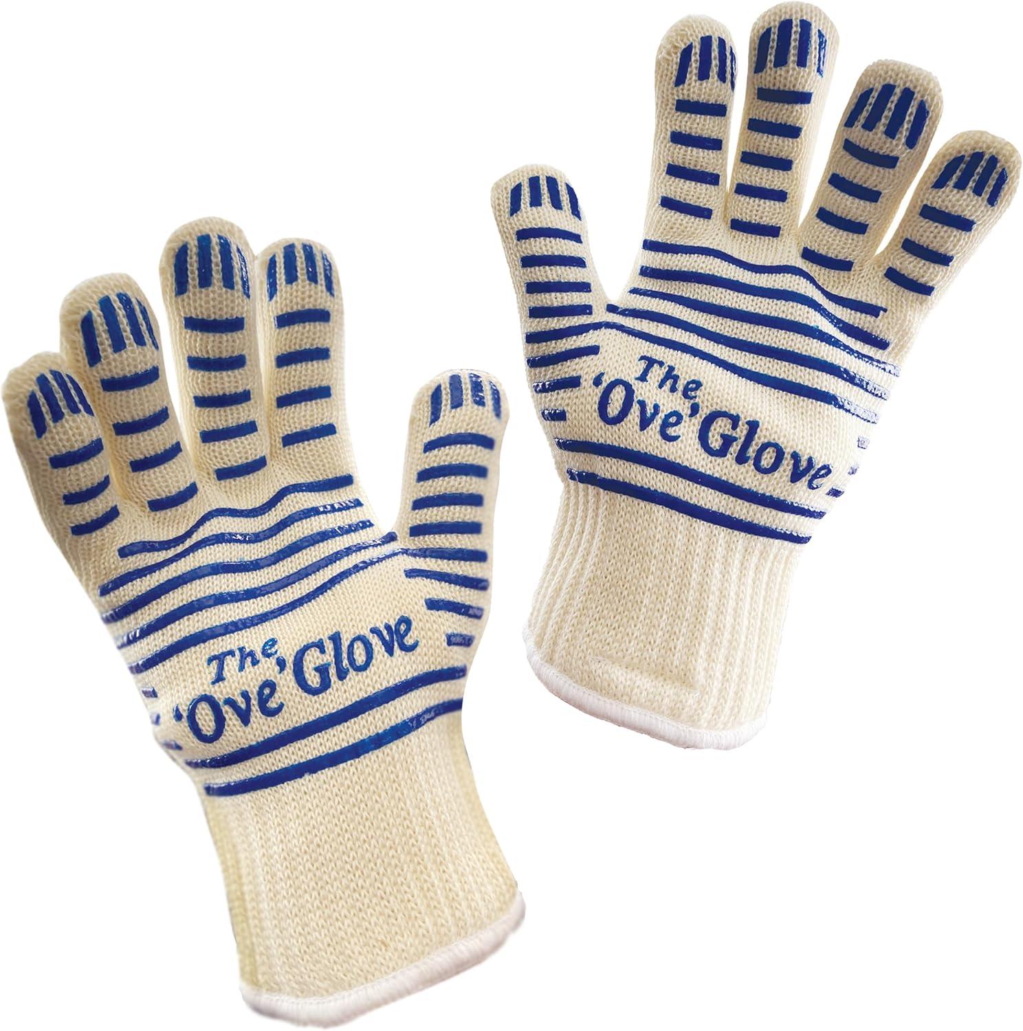 The 'Ove' Glove 2-Pack - Superior Hand Protection from Heat and Flame - yellow with blue silicon stripes