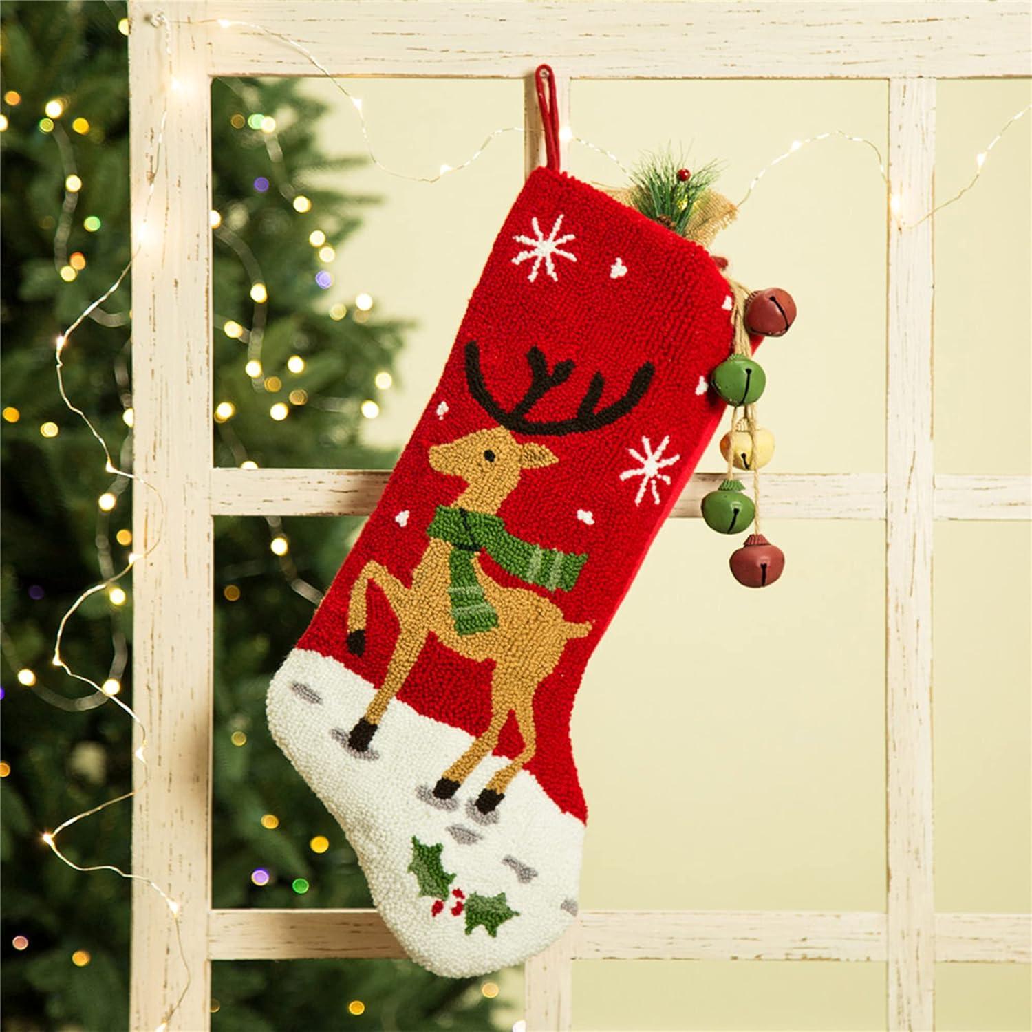 Glitzhome 19″ H Hooked Reindeer Stocking, Multicolor