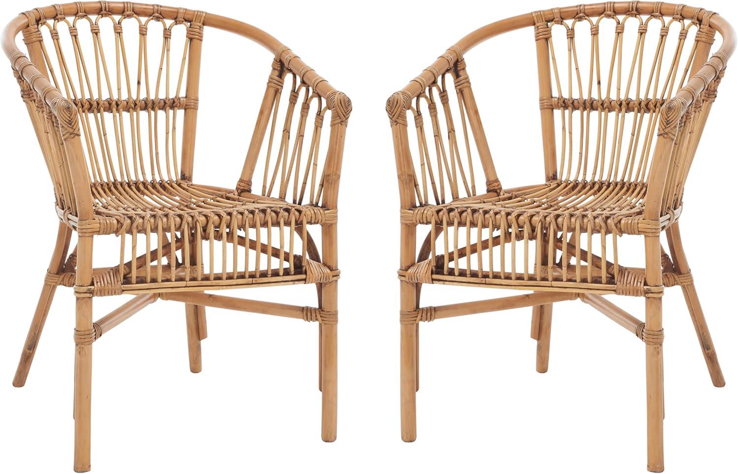 Adriana Rattan Accent Chair - Set of 2 - ACH6505 - Honey Brown Wash - Safavieh