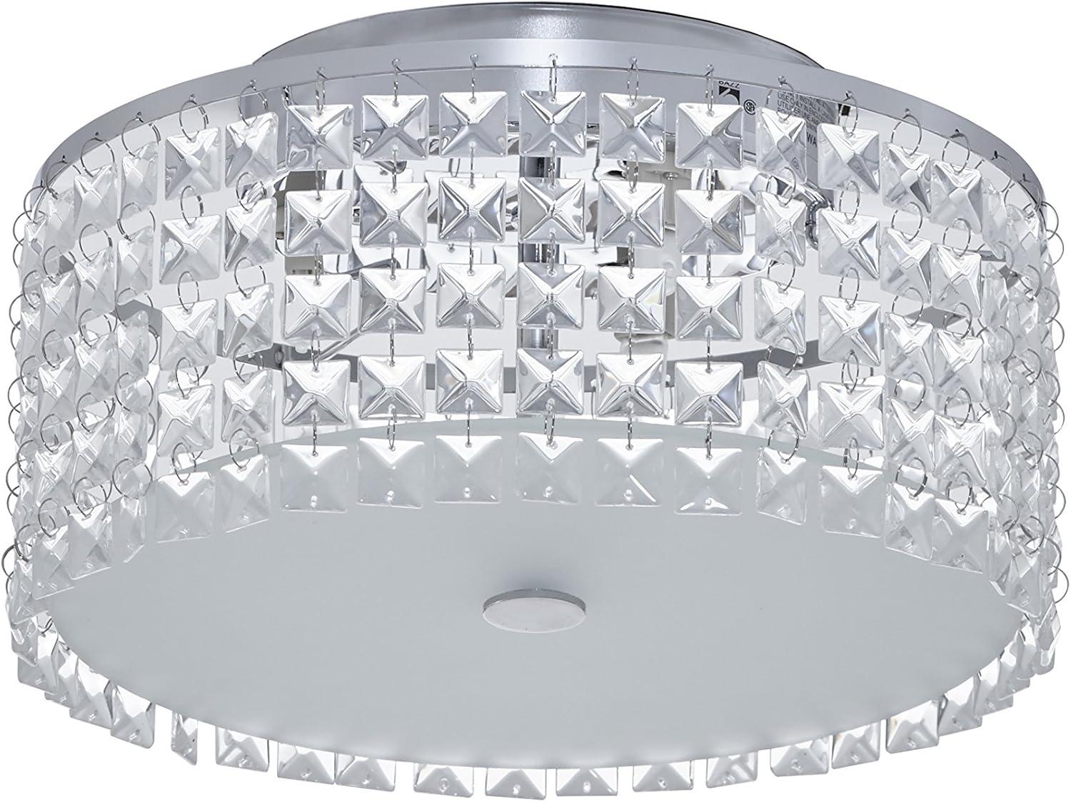 Glam Cobalt 11" Round Chrome & Glass Beaded Ceiling Light