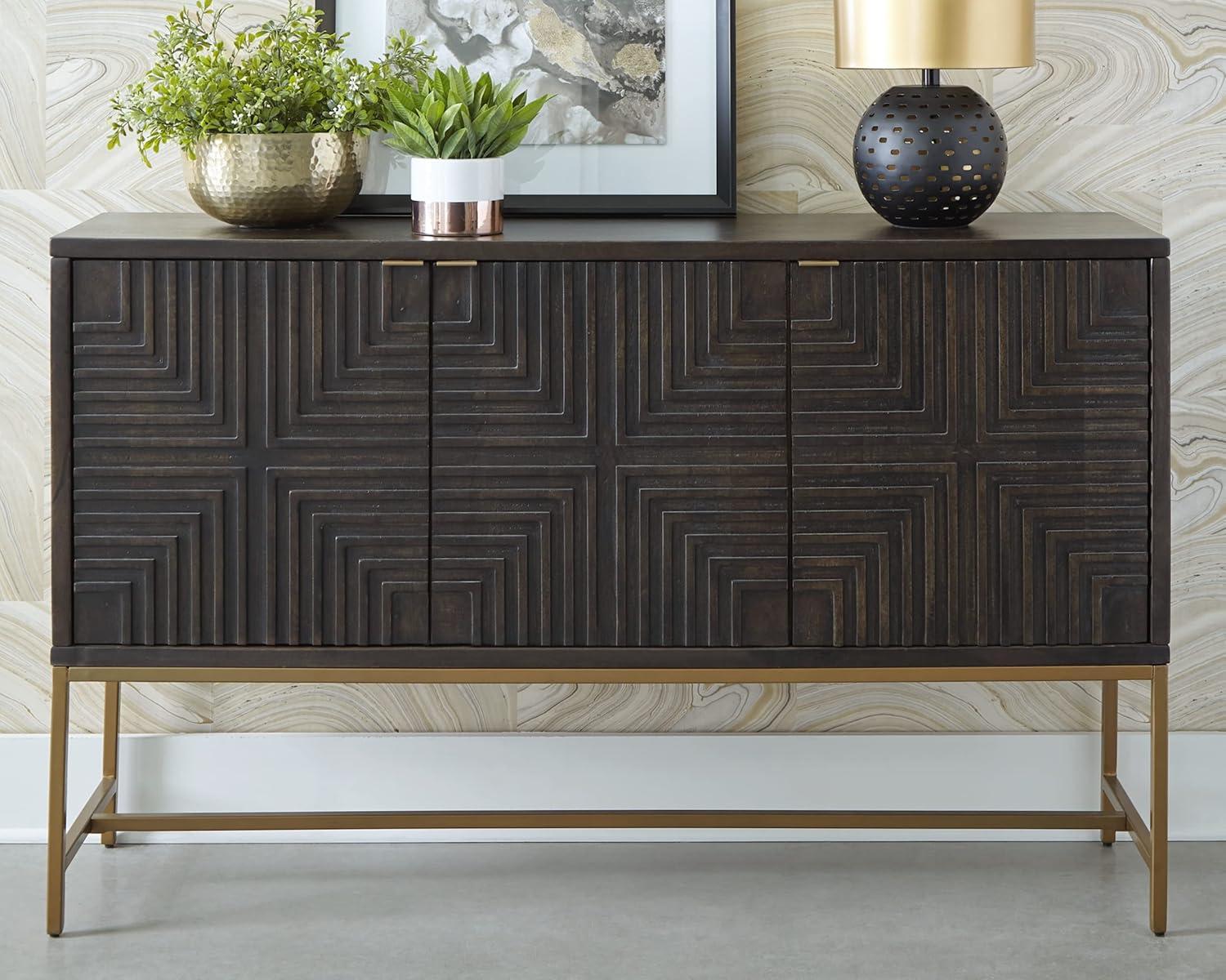 Elinmore 58" Brown and Gold Geometric Accent Cabinet