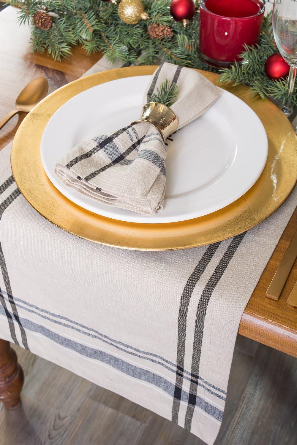 Rustic Beige Cotton Stripe Table Runner, 14x72 Inches