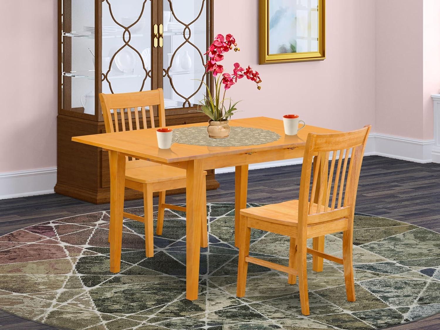 Oak 3-Piece Rectangular Dining Table Set with Chairs