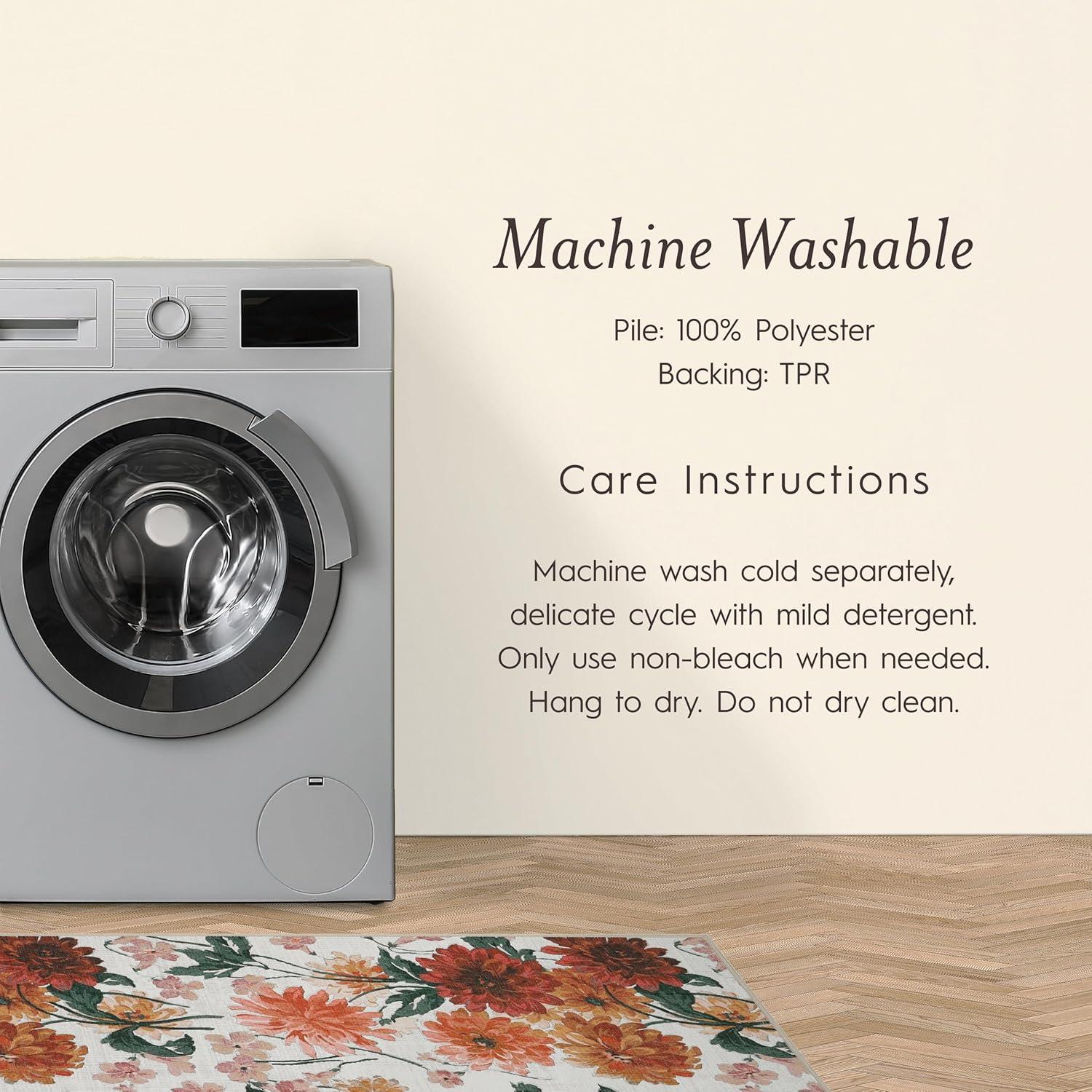 Laura Ashley Laura Ashley Dahlias Chenille Machine Washable, Slip Resistant Accent and Runner Rugs